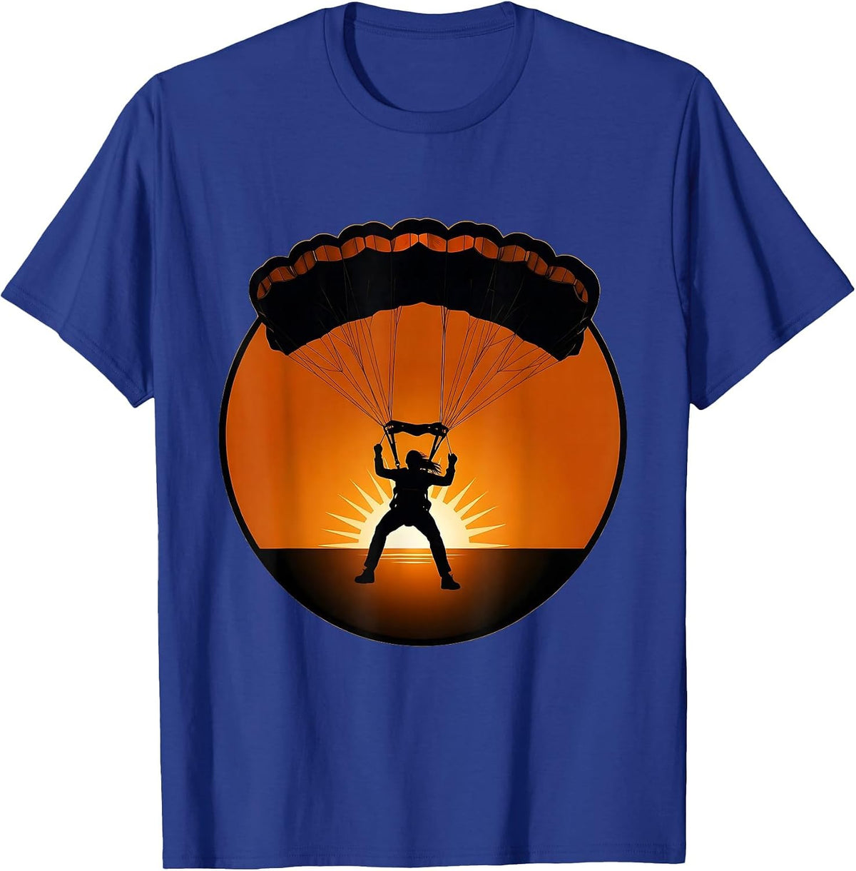 Parachute Landing at Sunset Skydiving Illustration T-Shirt - Royal Blue