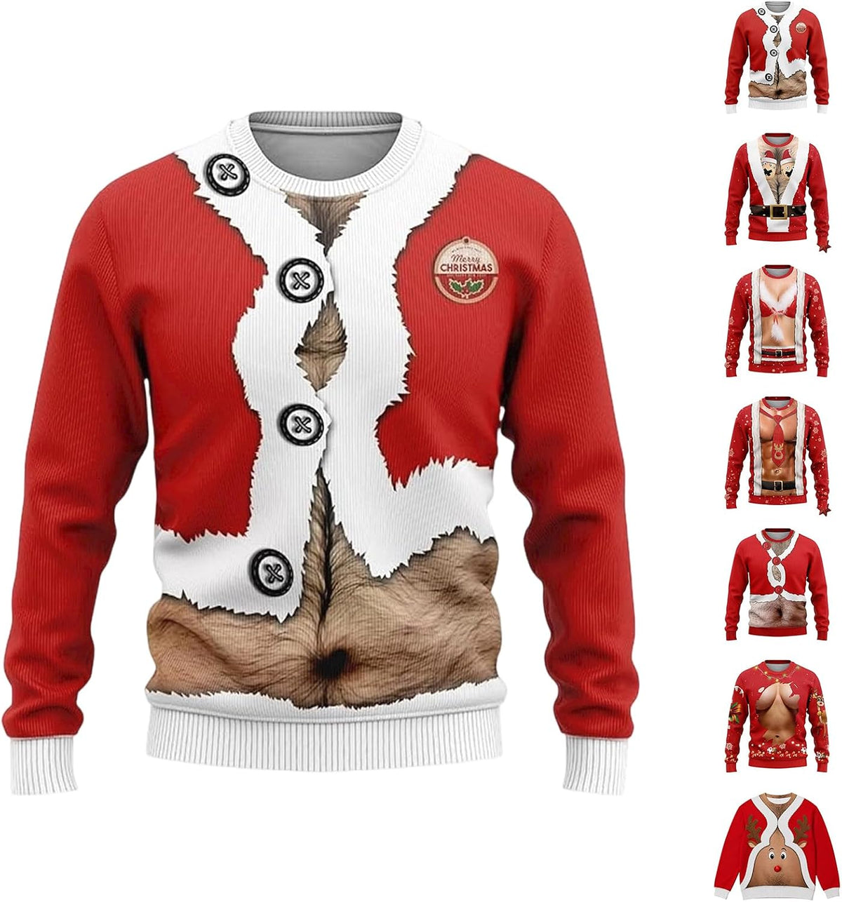 RTRDE Mens Ugly Christmas Sweater Crew Neck Knit Sweatshirt - Red