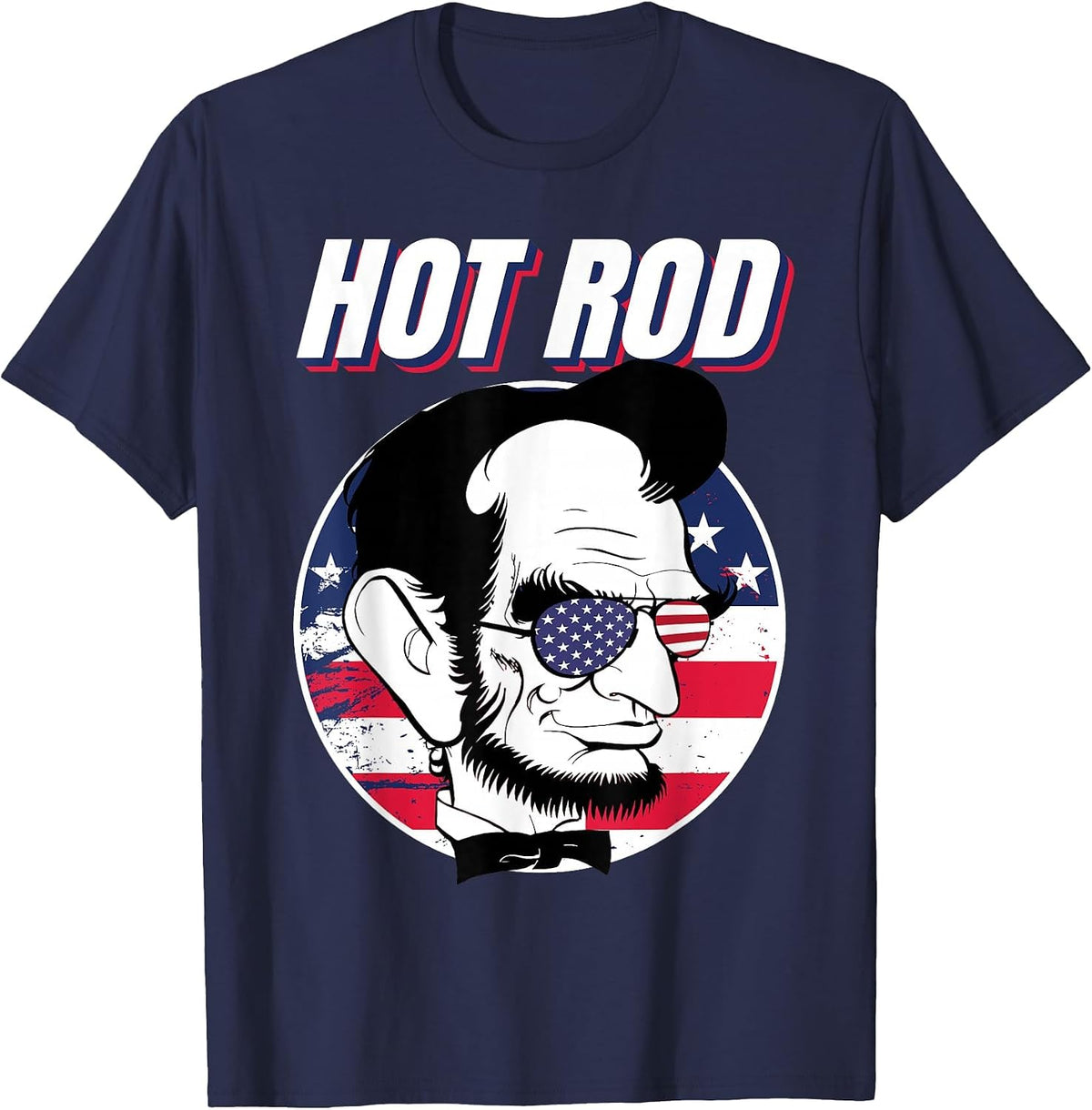 Hot Rod Abraham Lincoln Presidents Day Funny Muscle Car T-Shirt - Navy Blue