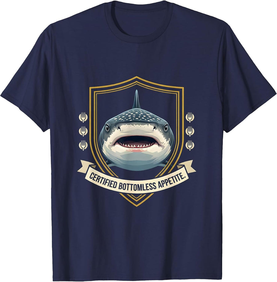 Certified Bottomless Appetite Whale Shark Marine Biology T-Shirt - Navy Blue