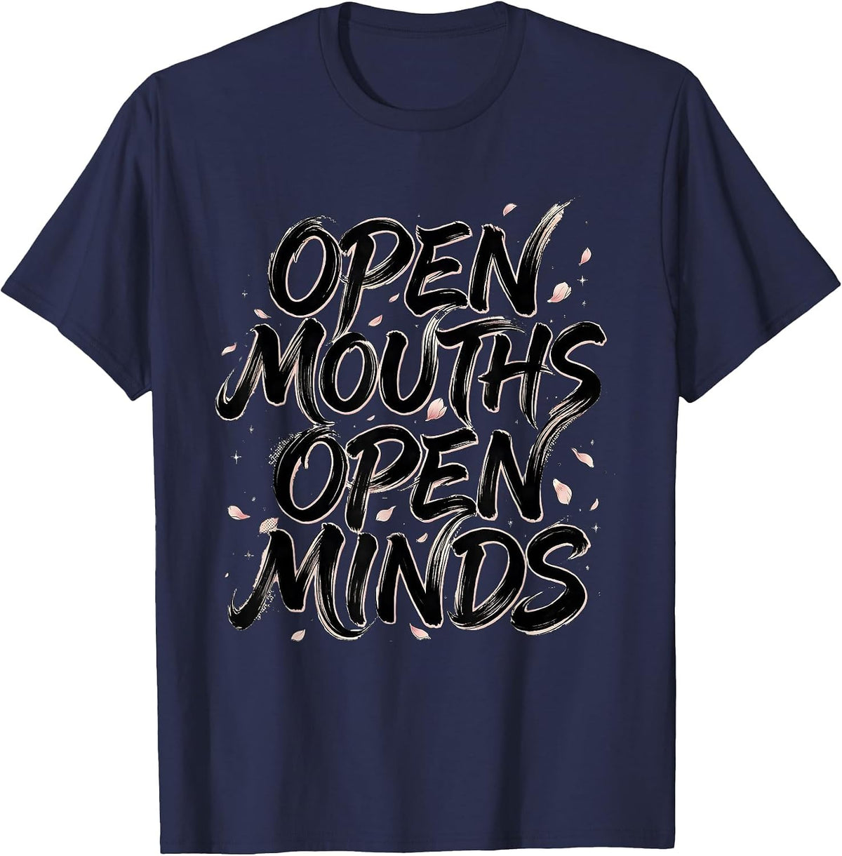Open Mouths Open Minds Free Speech Design T-Shirt - Navy Blue