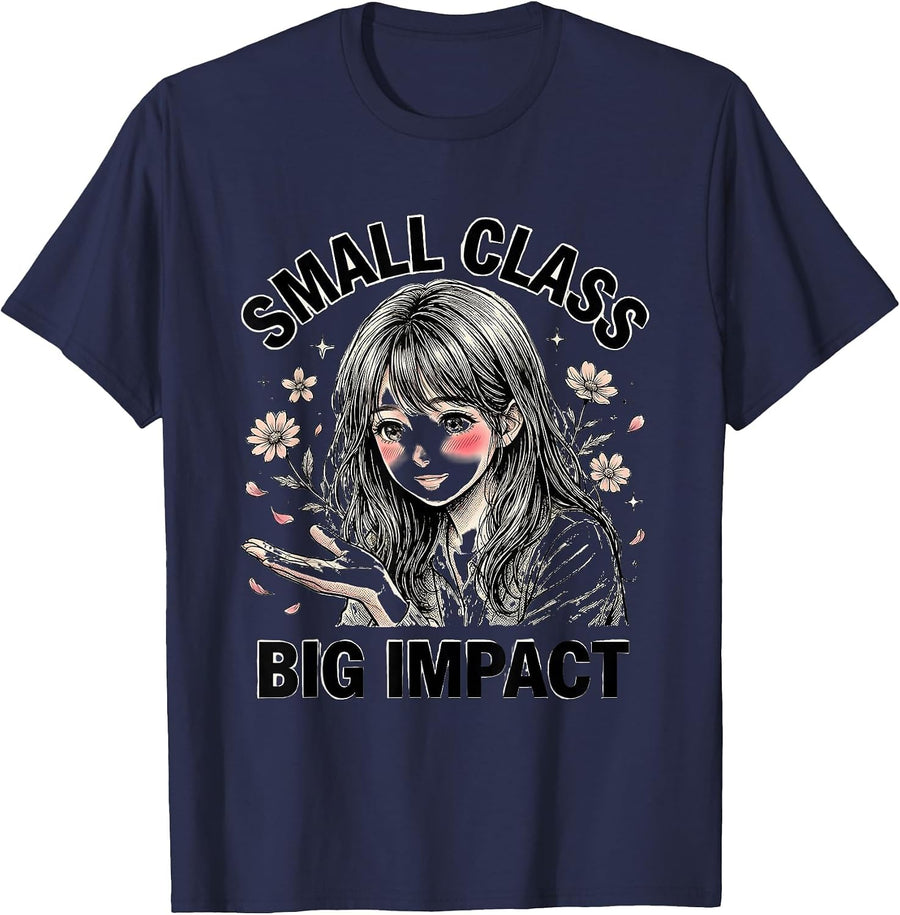 Small Class Big Impact Preschool Teacher Design T-Shirt - Navy Blue