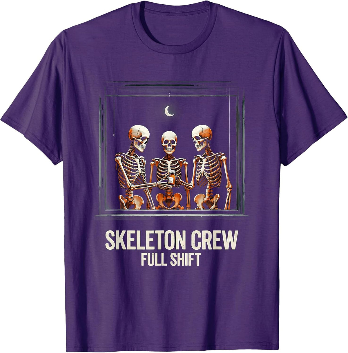 Men's Skeleton Crew, Full Shift Funny Pharmacy Tech Halloween T-Shirt - Purple