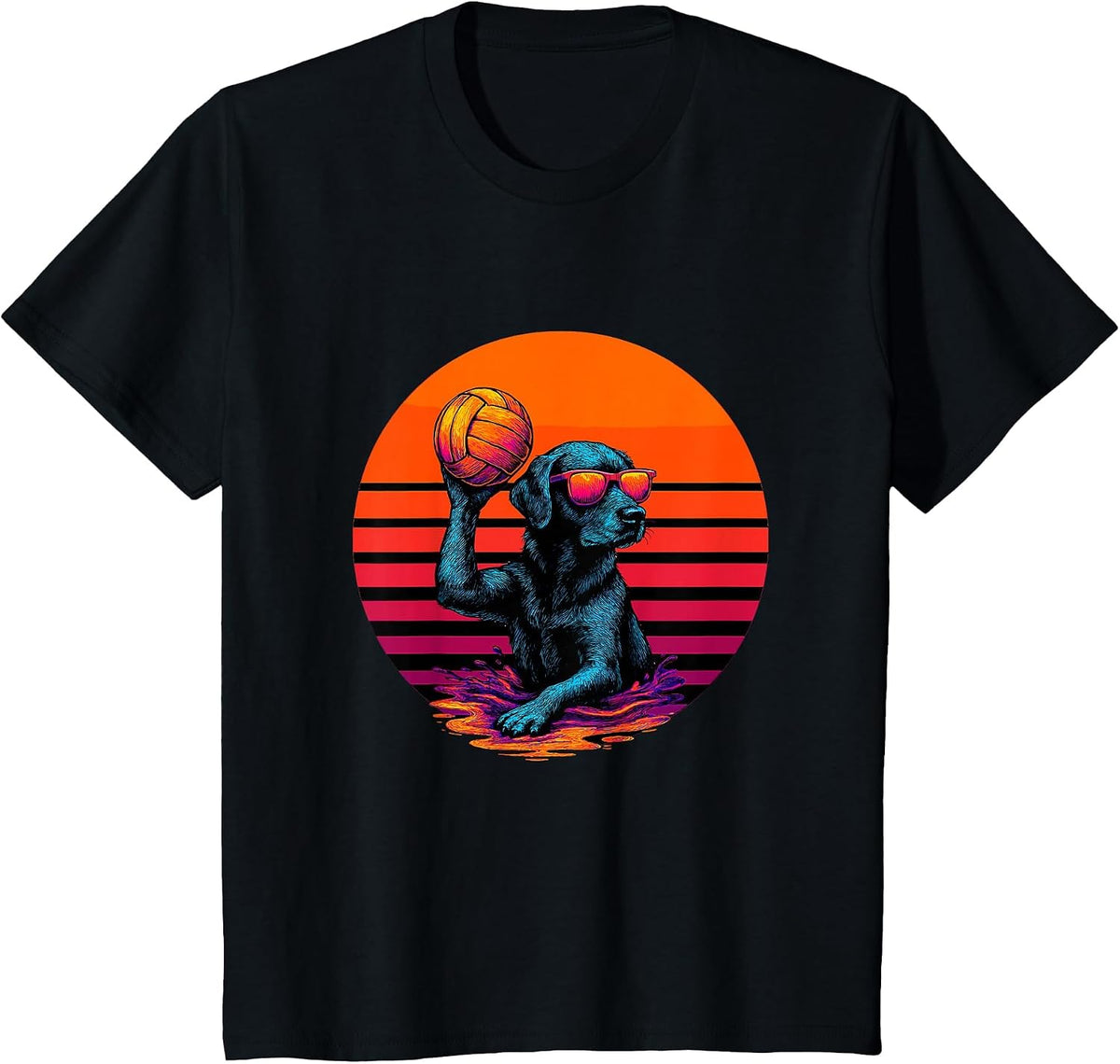 Retro Dog Playing Water Polo Water Polo Player T-Shirt - Black