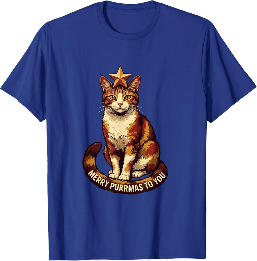Merry Purrmas To You Funny Cat Lover Christmas Holiday Humor T-Shirt - Royal Blue
