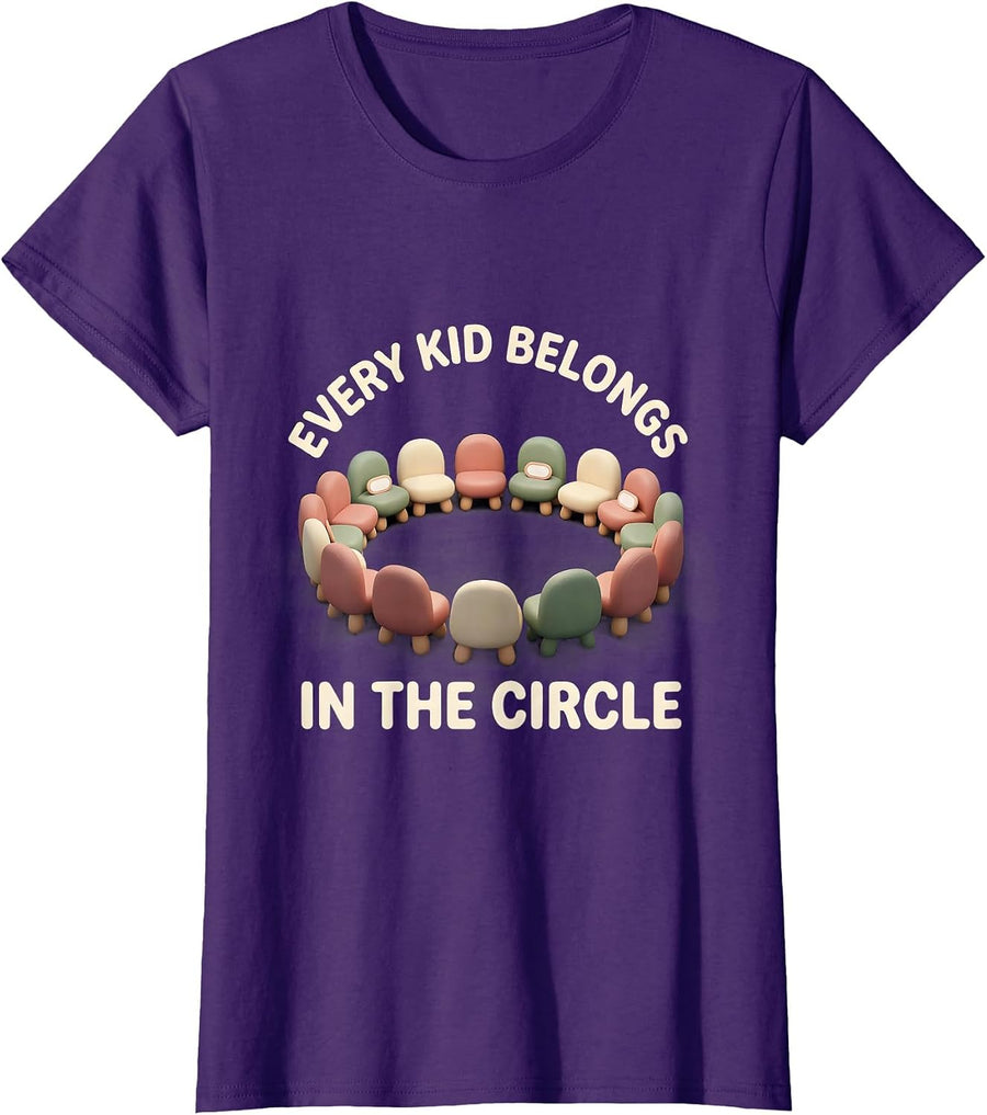 Women's Every Kid Belongs In The Circle Cute Kawaii Inclusion T-Shirt - Purple