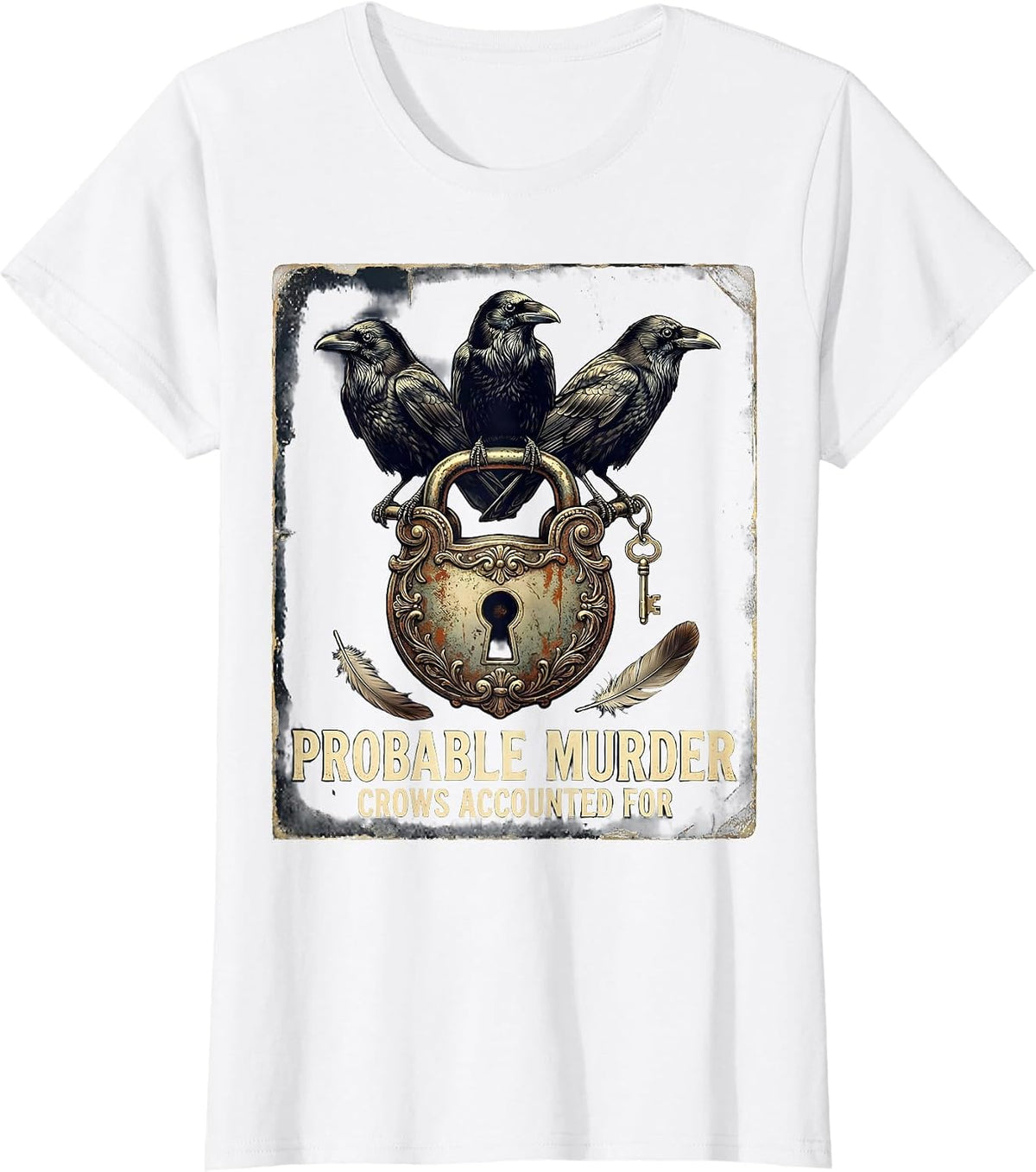 Probable Murder Crows Accounted For Vintage Gothic Bird T-Shirt - White