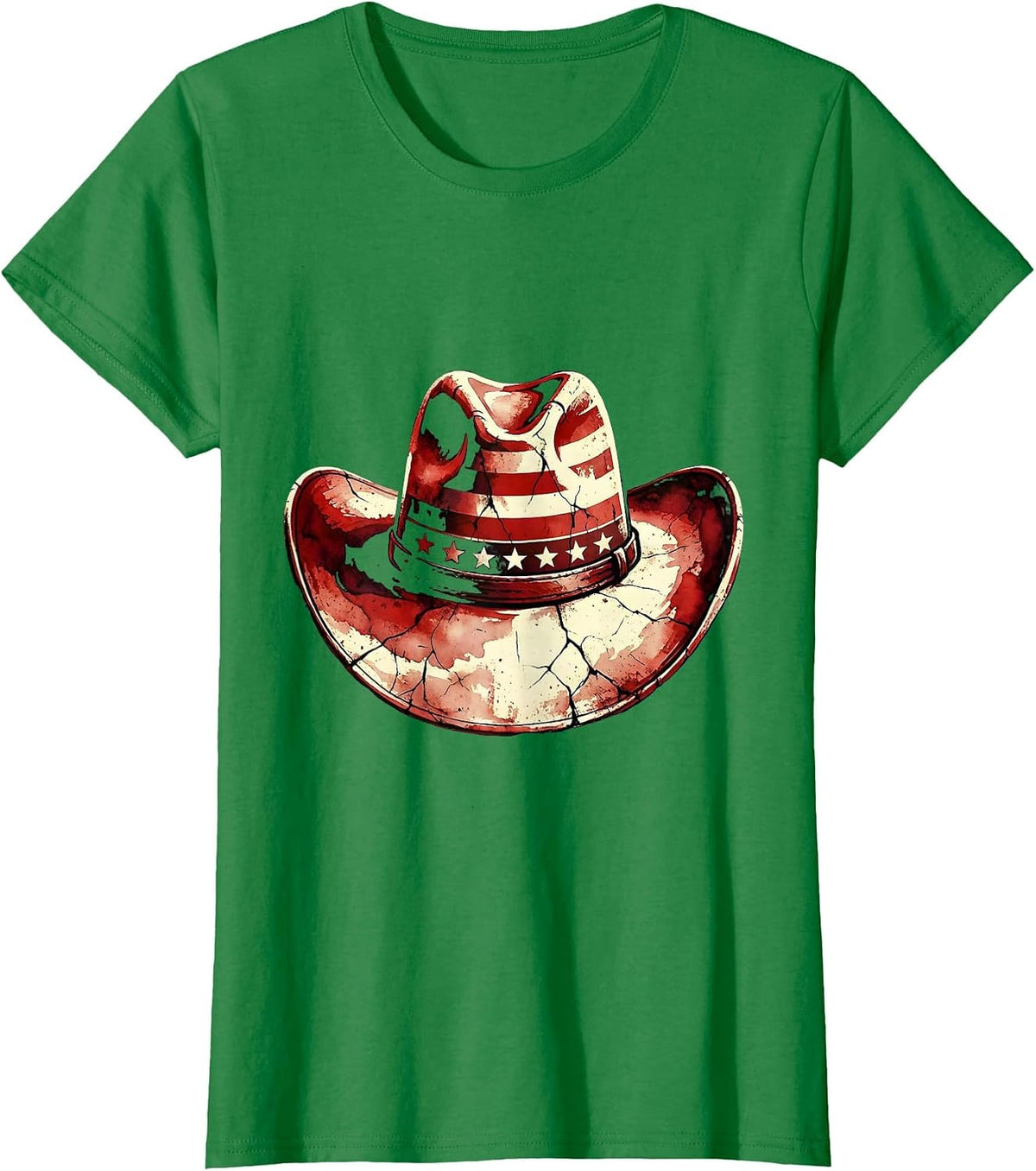 Kids Stars and Stripes Cowboy Hat Patriotic Design T-Shirt - Kelly Green