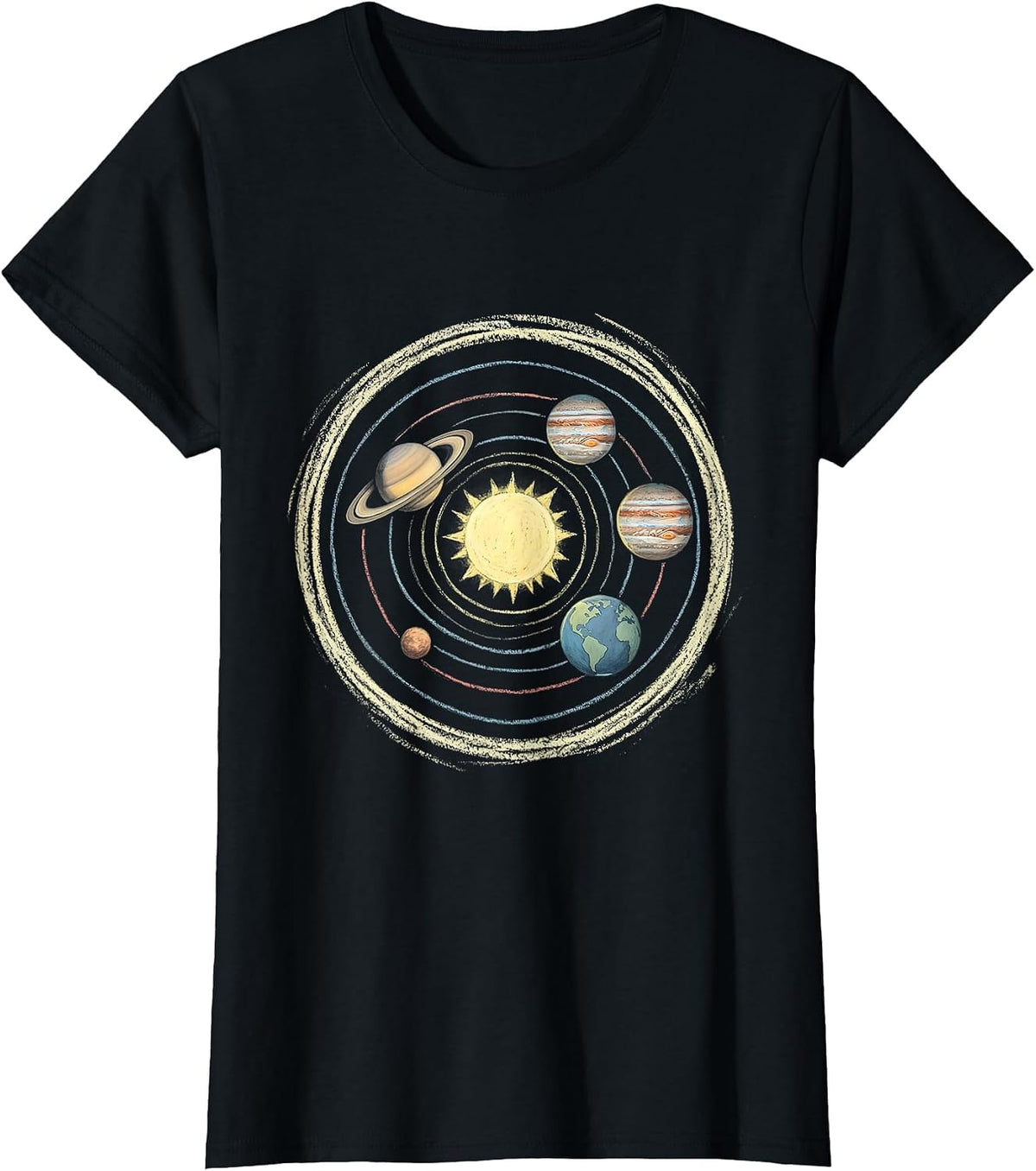 Chalk Solar System Blacktop Space Art T-Shirt - Black