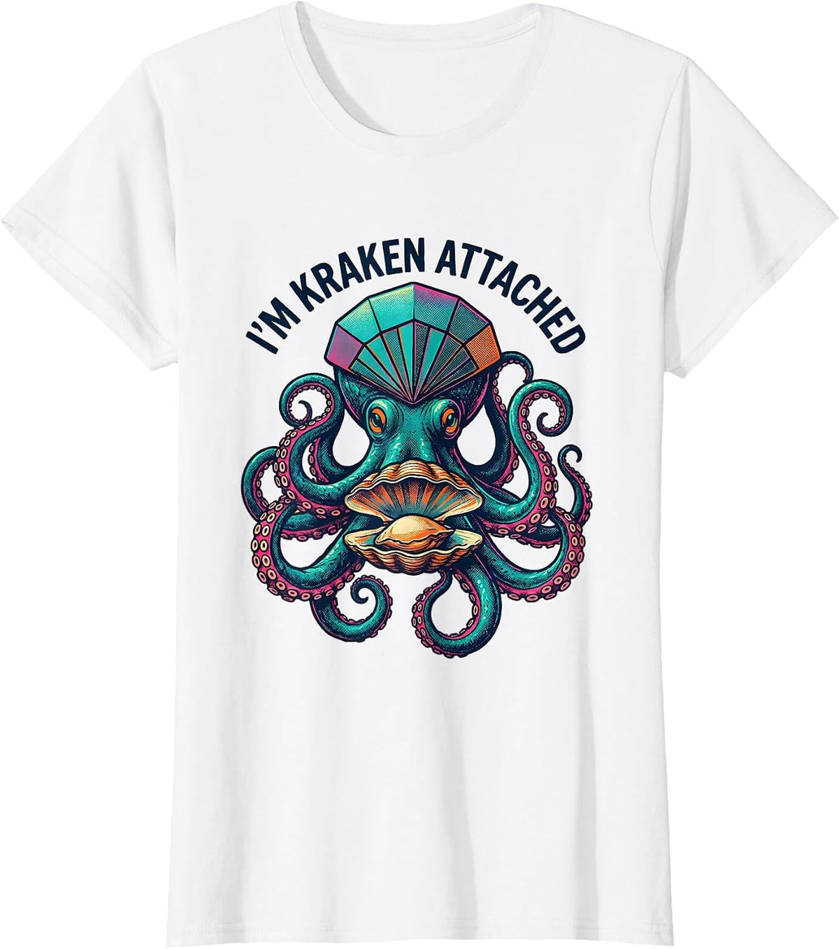I'm Kraken Attached Risograph Octopus Kraken Sea Monster T-Shirt - White