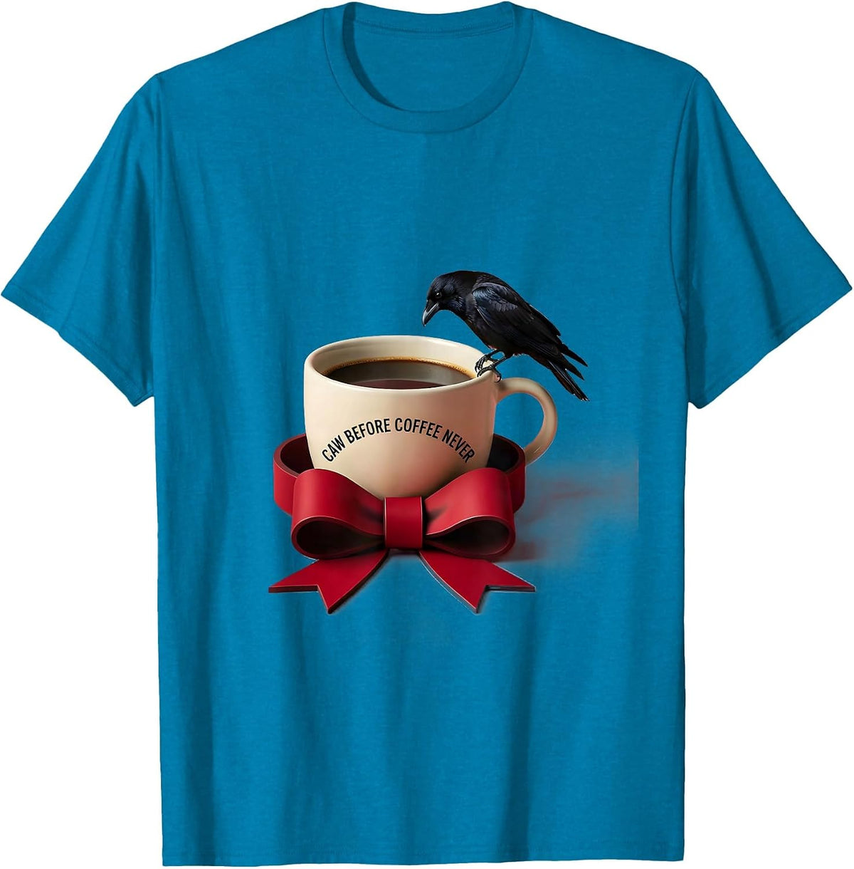 Caw Before Coffee Never Funny Crow Design T-Shirt - Sapphire Blue
