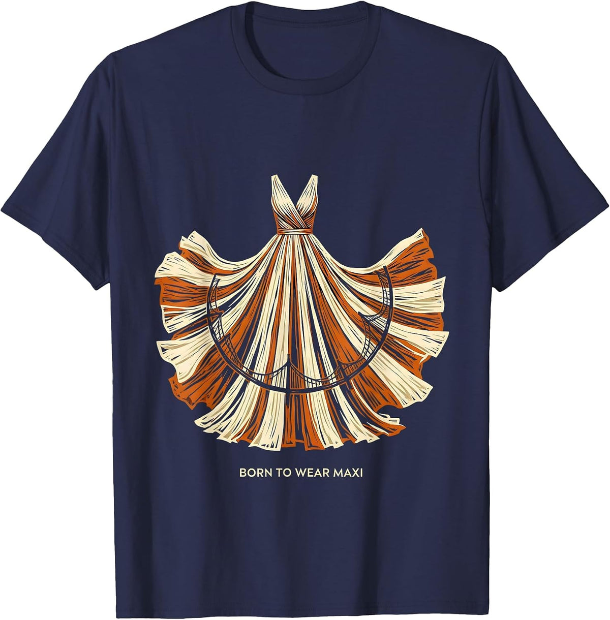 Born to Wear Maxi Flowy Dress Style Design T-Shirt - Navy Blue
