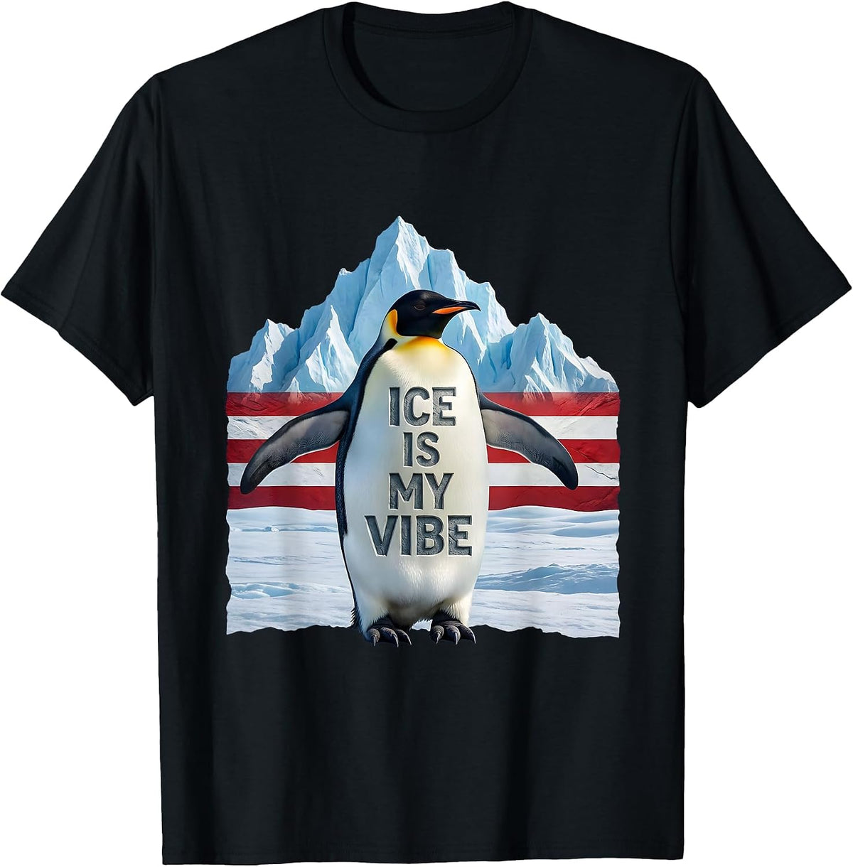 Men's Ice Is My Vibe Cool Penguin Design T-Shirt - Black