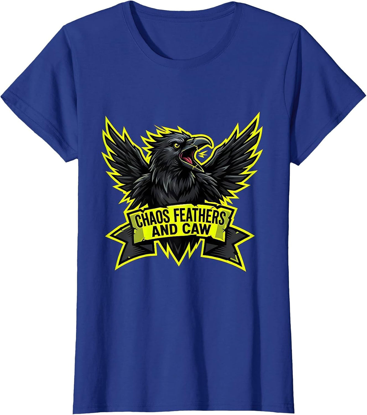 Women's Chaos Feathers and Caw Crow Design T-Shirt - Royal Blue
