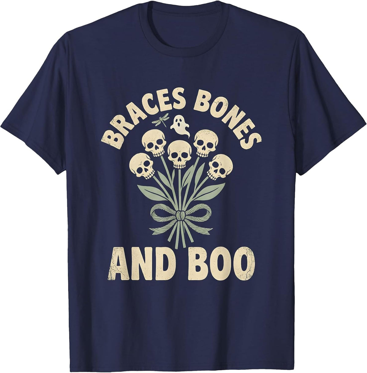 Boo Crew Dentist Halloween Braces Bones Design T-Shirt - Navy Blue