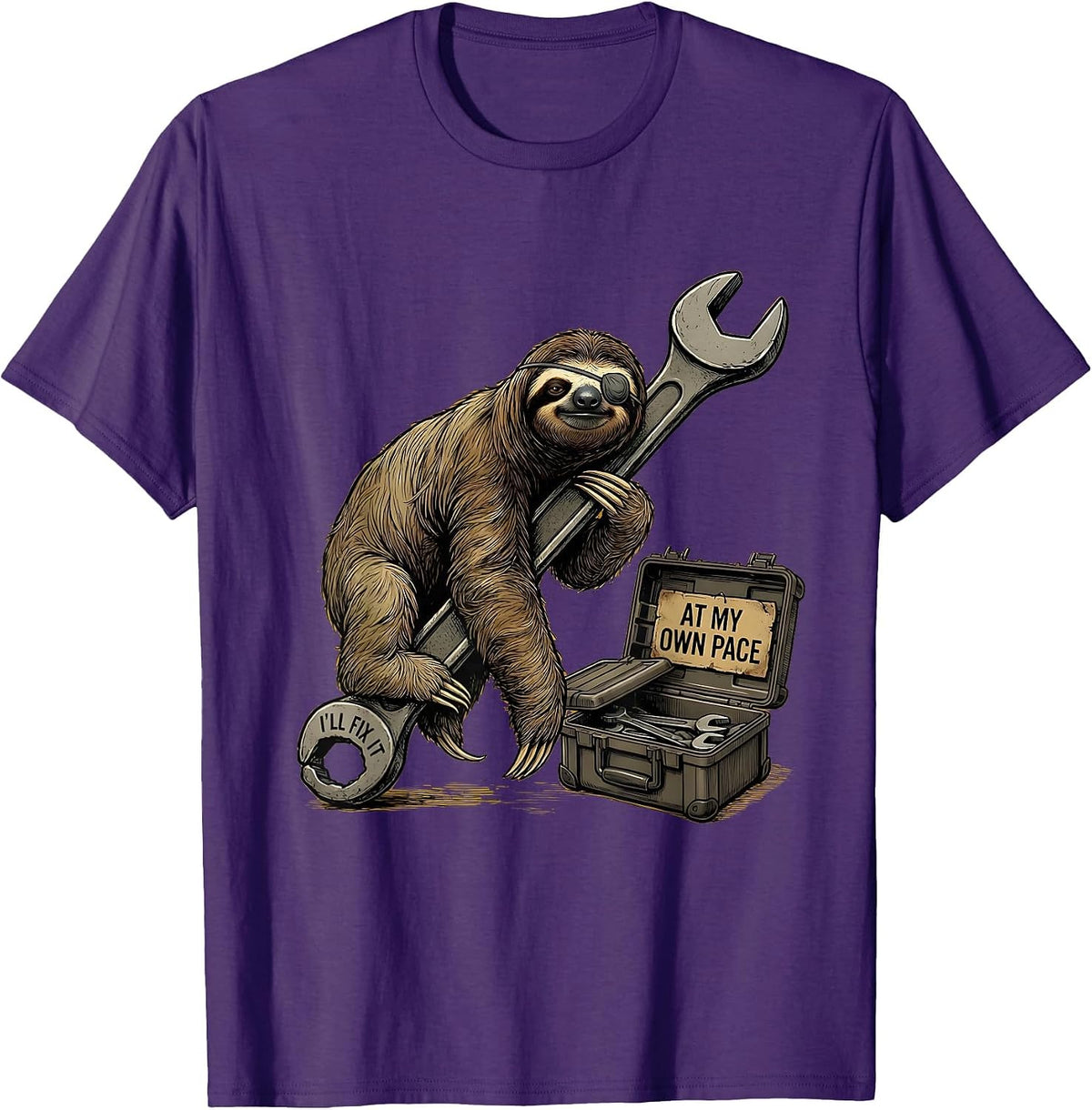 Men's I'll Fix It At My Own Pace Funny Sloth Lover Animal Humor T-Shirt - Purple
