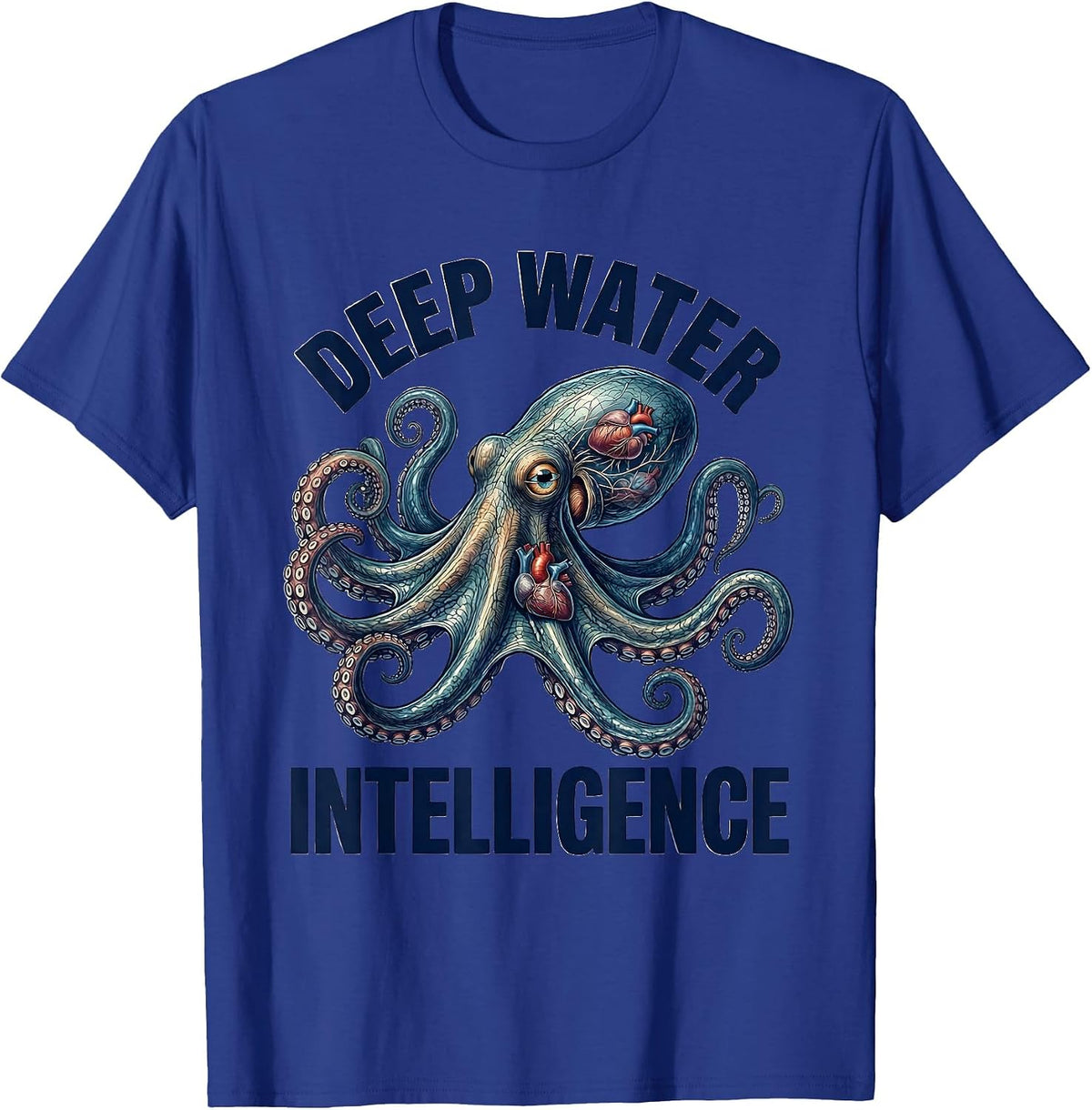Deep Water Intelligence Botanical Octopus Sea Creature Humor T-Shirt - Royal Blue