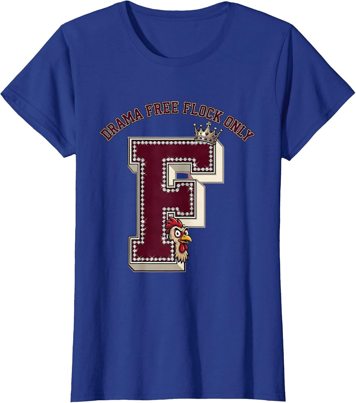 Women's Drama Free Flock Only Chicken Design T-Shirt - Royal Blue