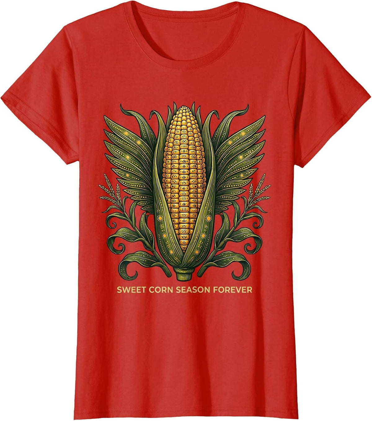 Sweet Corn Season Forever Graphic Design T-Shirt - Red