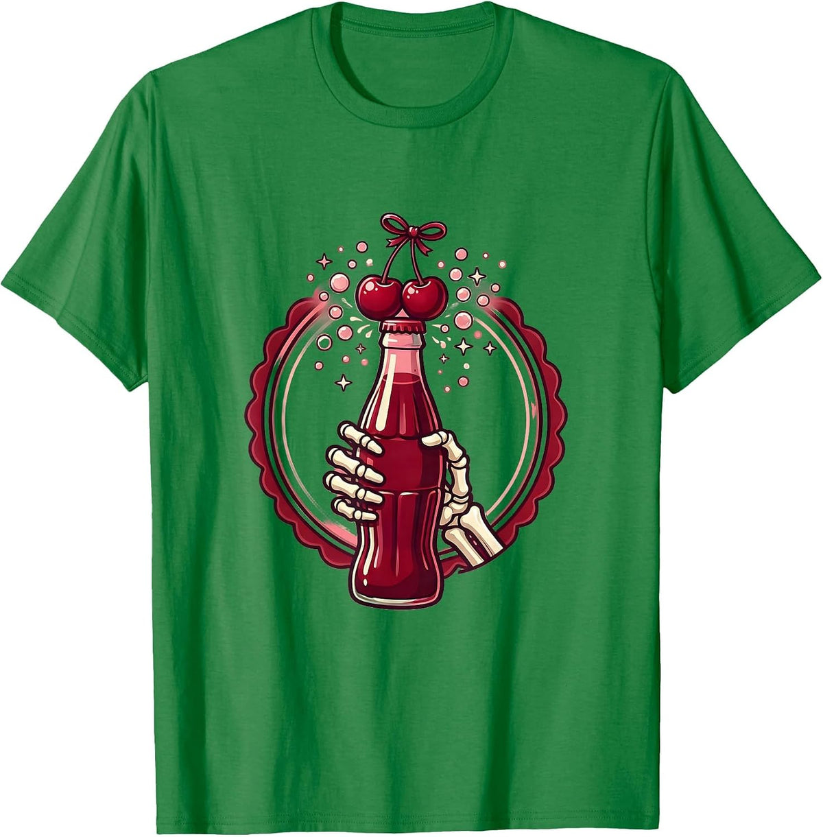 Men's Skeletal Hand Gripping Fizzing Soda Bottle T-Shirt - Kelly Green