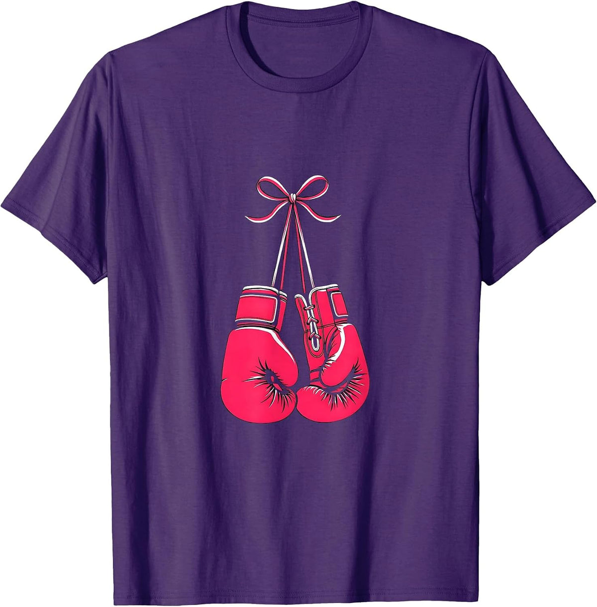 Breast Cancer Awareness Boxing Gloves Pink Ribbon T-Shirt - Purple