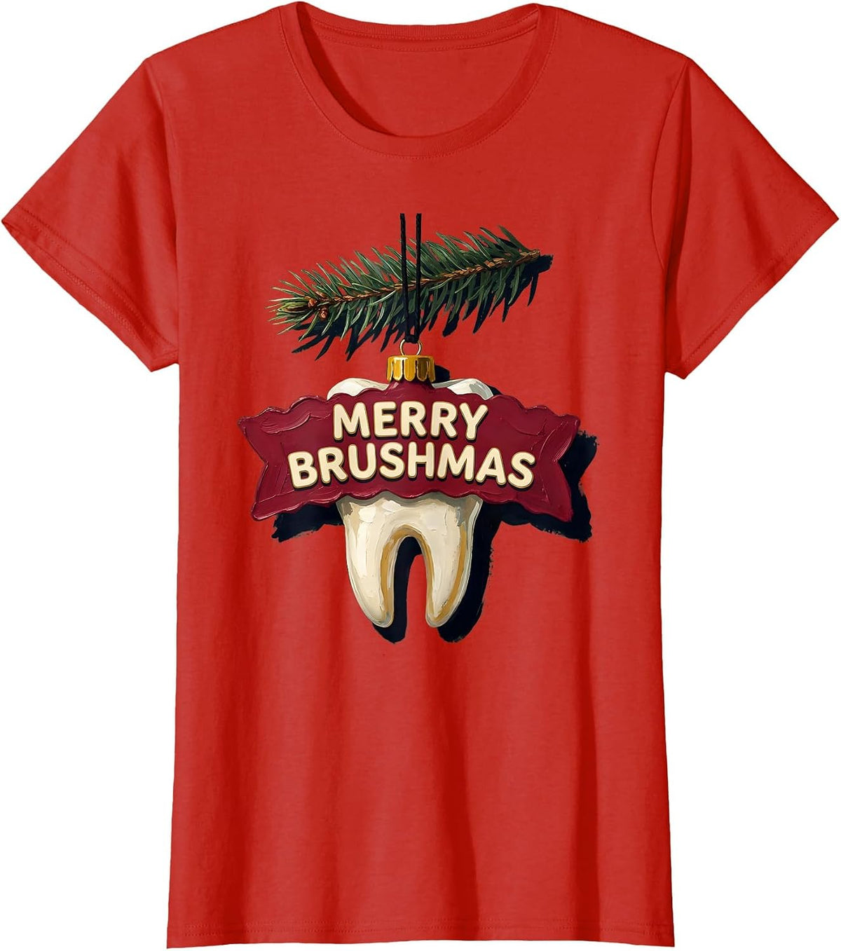 Women's Merry Brushmas Funny Dental Christmas Dentist Hygienist Gift T-Shirt - Red