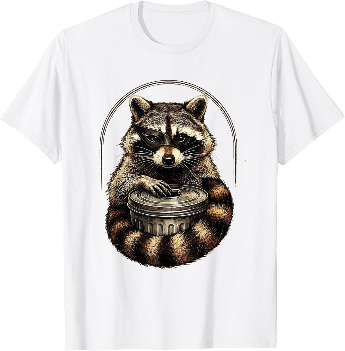 Men's Raccoon Portrait Vintage Funny Animal Humor T-Shirt - White
