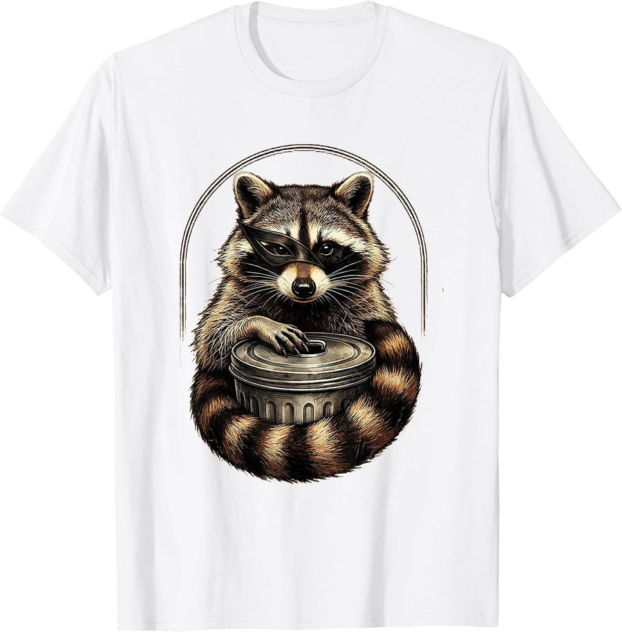 Men's Raccoon Portrait Vintage Funny Animal Humor T-Shirt - White