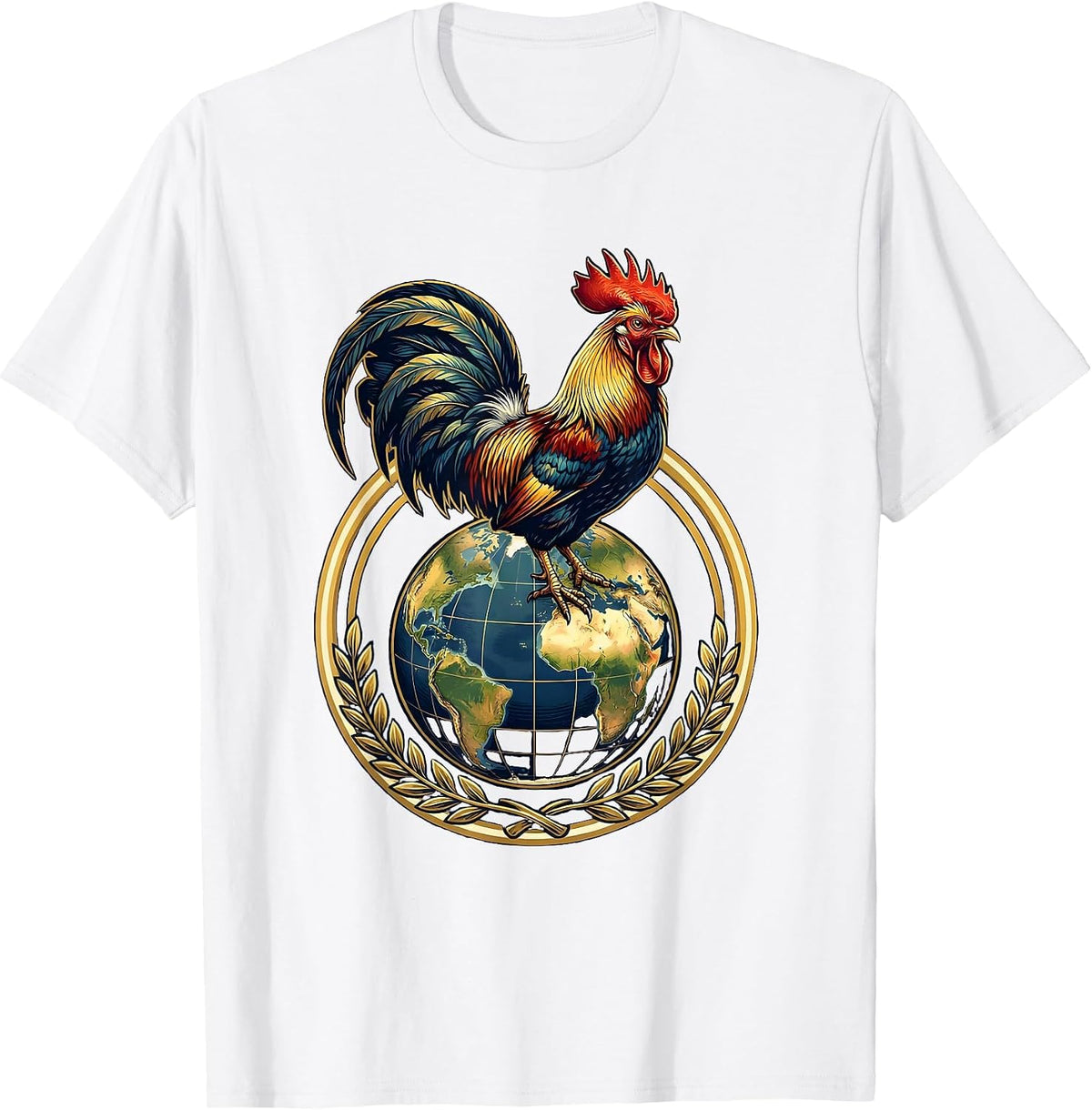 Men's Rooster Ruling the World Globe Graphic T-Shirt - White