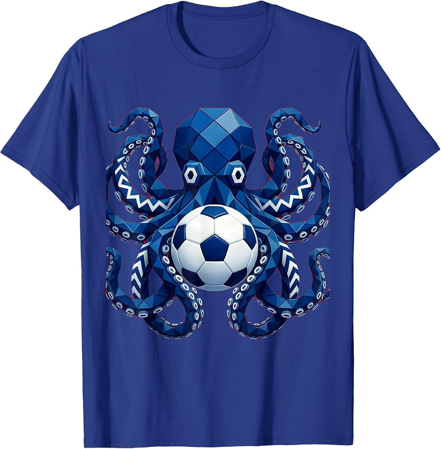 Octopus Soccer Ball Underwater Graphic T-Shirt - Royal Blue