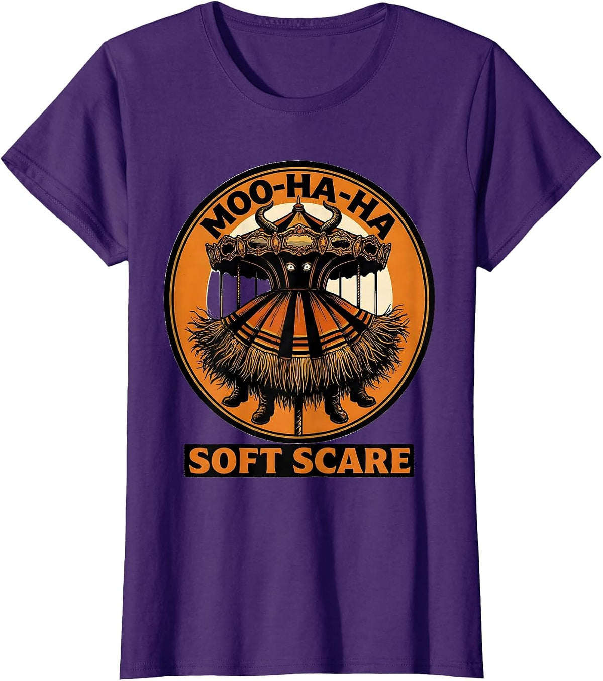 Women's Moo-Ha-Ha Soft Scare Funny Highland Cow Halloween Costume T-Shirt - Purple