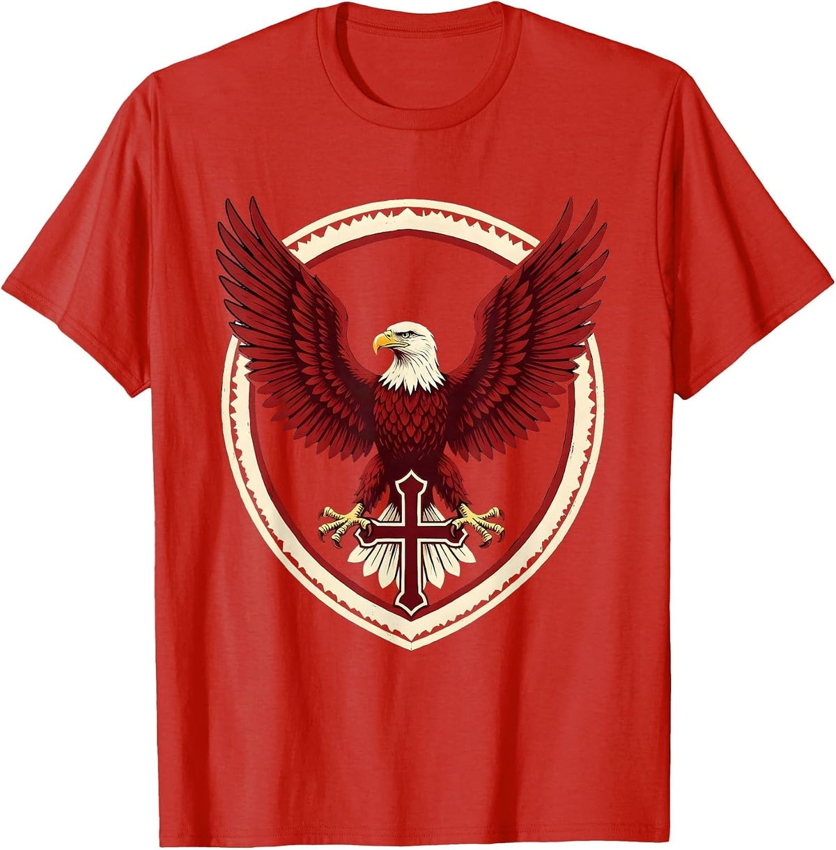 Men's Bald Eagle Clutching Cross Christian Graphic T-Shirt - Red