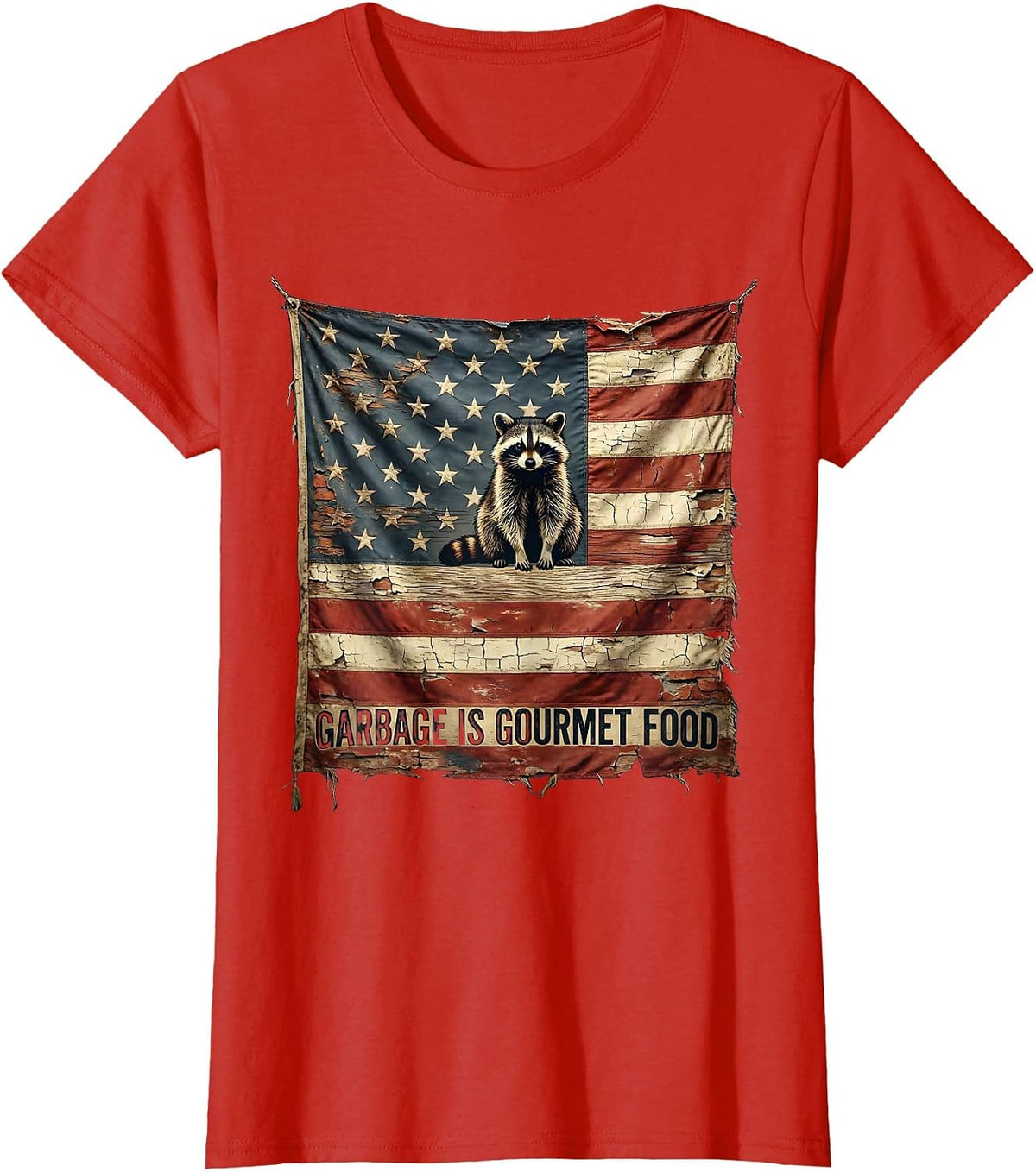Garbage Is Gourmet Food Funny Raccoon Design T-Shirt - Red