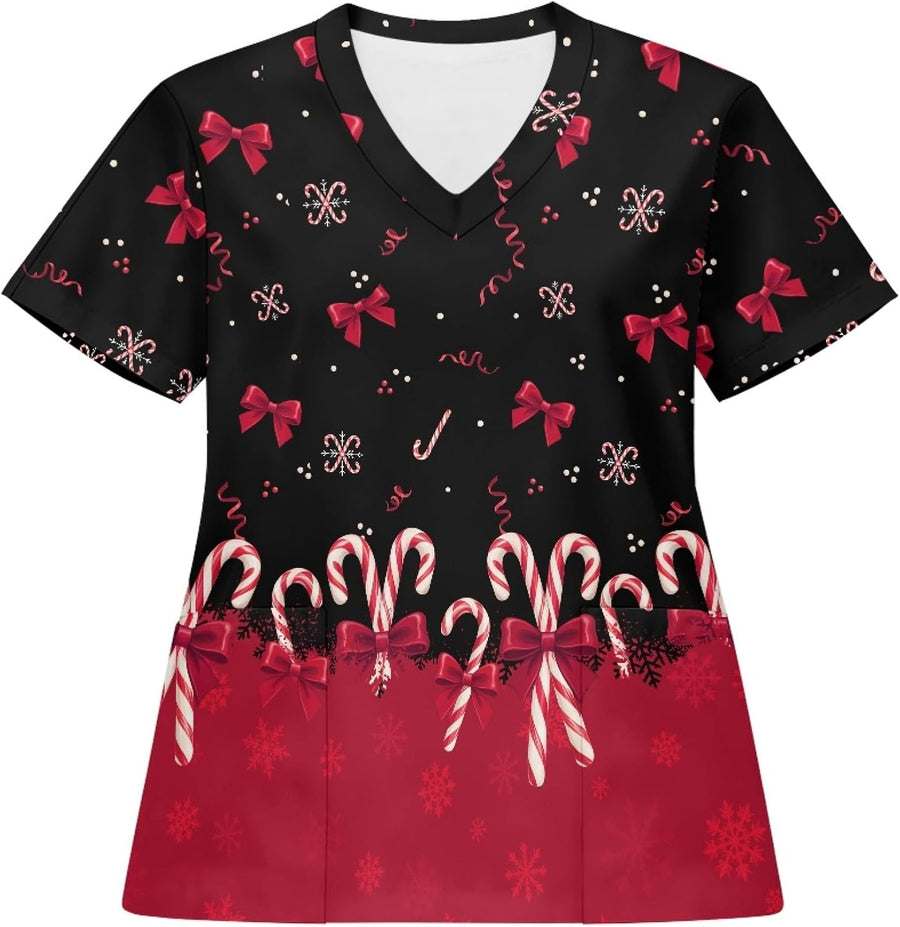 JoyLamoria Scrub Tops Women Shirts V Neck Short Sleeve Plus Size Scrubs for Womens Nursing Uniforms Shirts with Pockets -