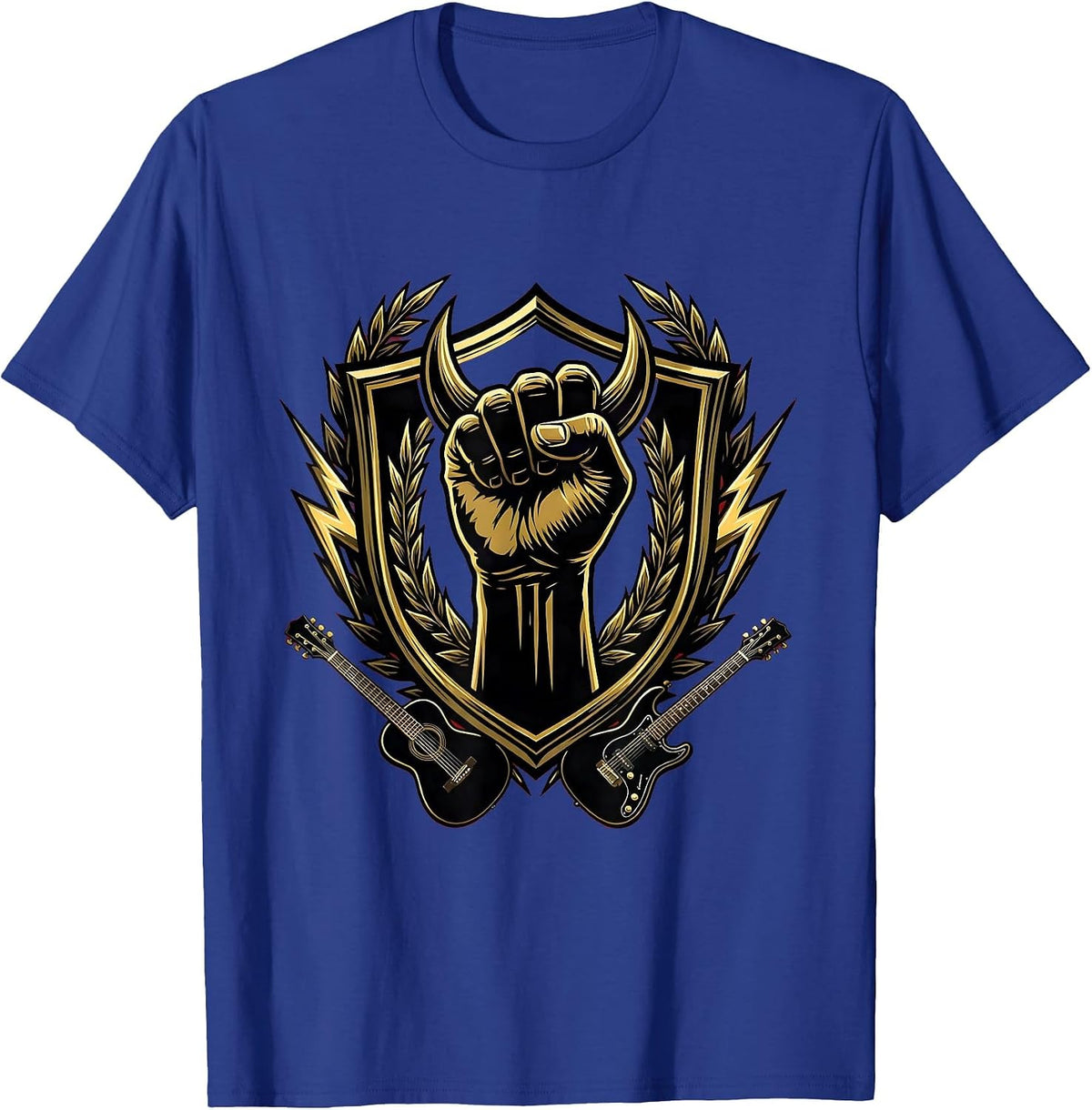 Devil Horns Hand Sign Rock On Graphic T-Shirt - Royal Blue