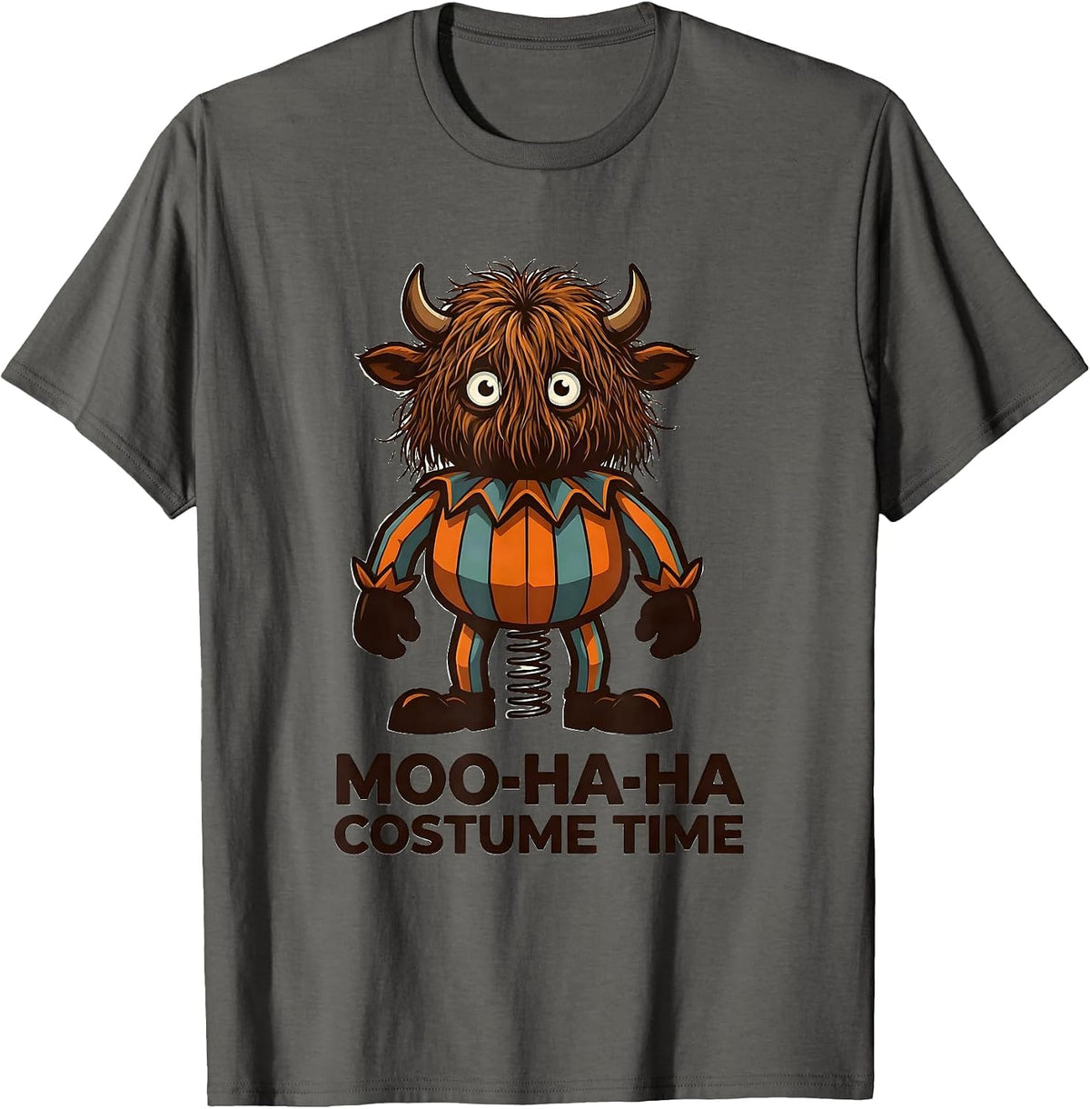 Moo-Ha-Ha Costume Time Funny Highland Cow Halloween Fall T-Shirt - Asphalt Grey