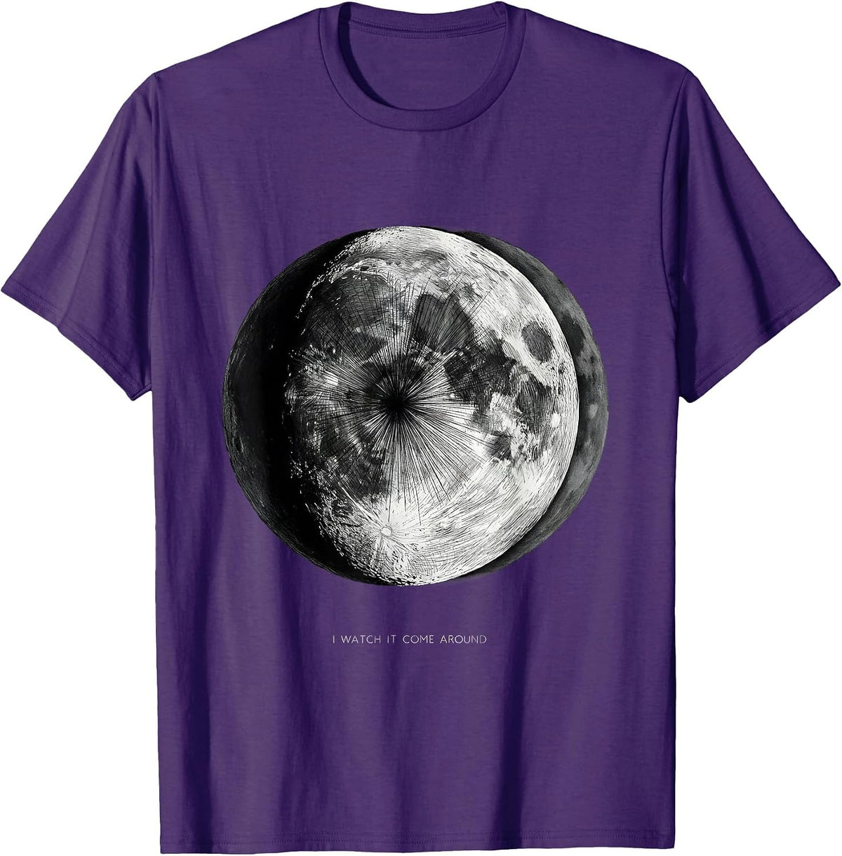 Men's I Watch It Come Around Monochrome Lunar Cycle Astronomy T-Shirt - Purple