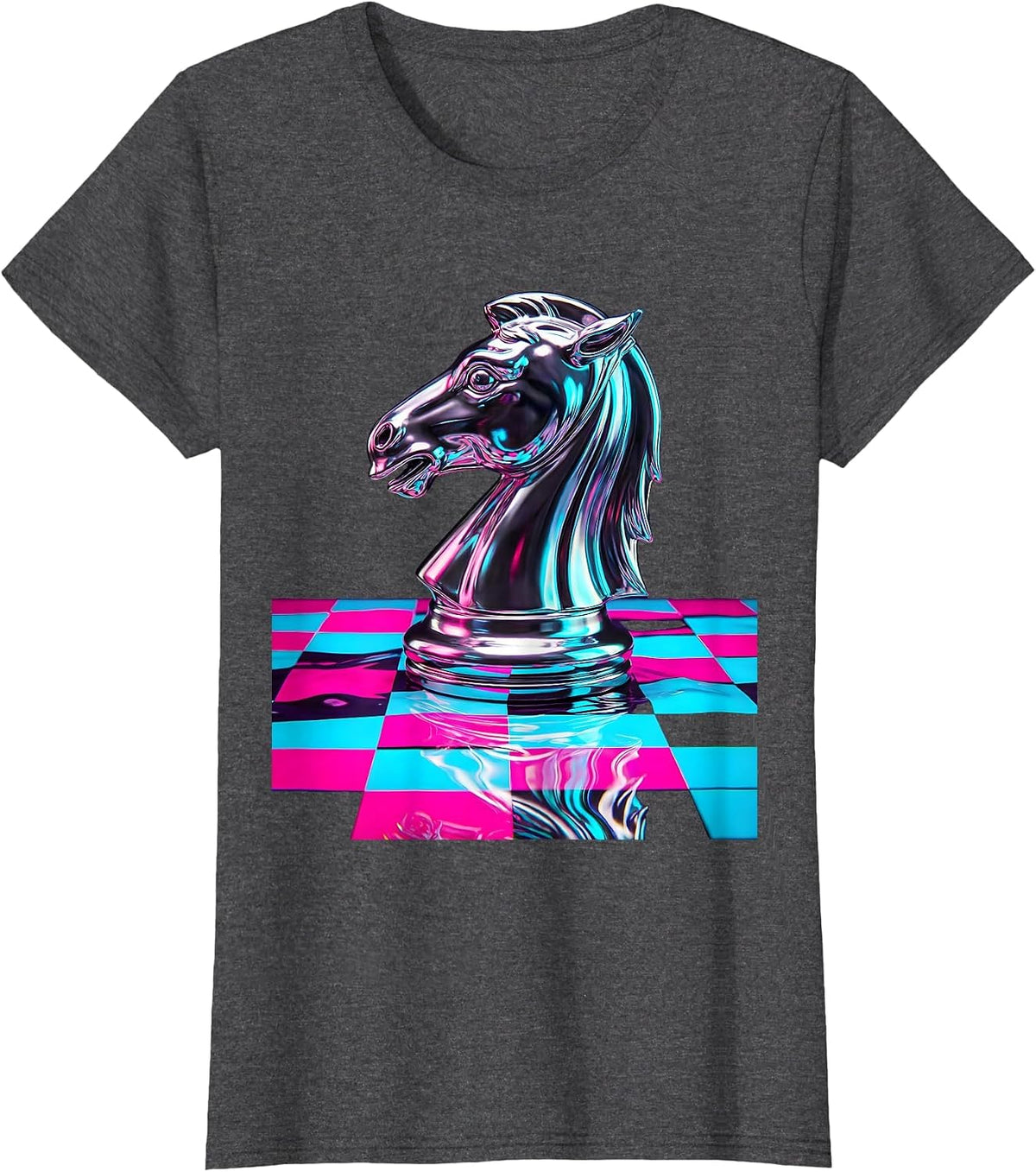 Women's Chess Knight Checkered Board Graphic Design T-Shirt - Dark Heather Grey