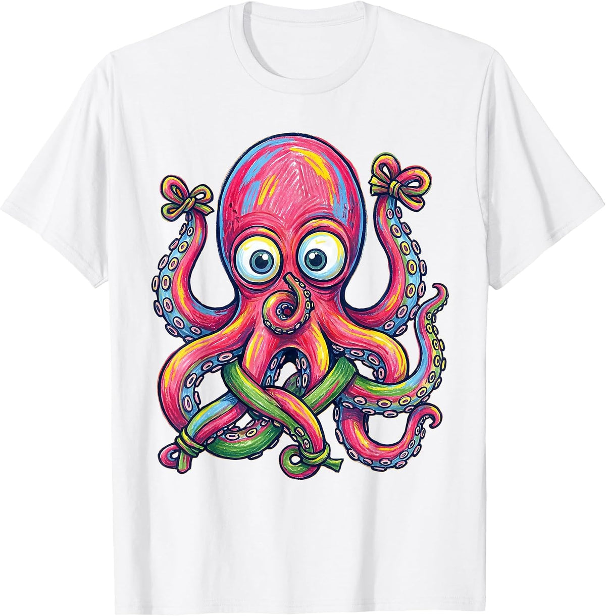 Men's Derpy Googly-Eyed Octopus Tangled Tentacles T-Shirt - White