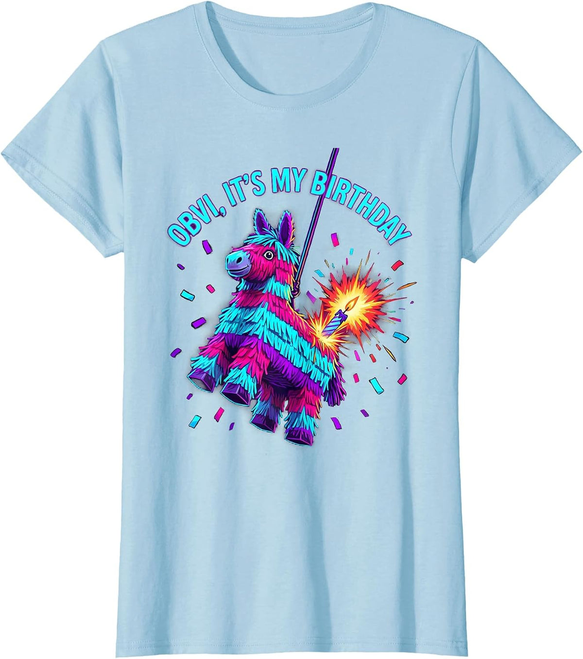 Women's OBVI IT'S MY BIRTHDAY Funny Llama Pinata Gamer Bday Boy T-Shirt - Baby Blue
