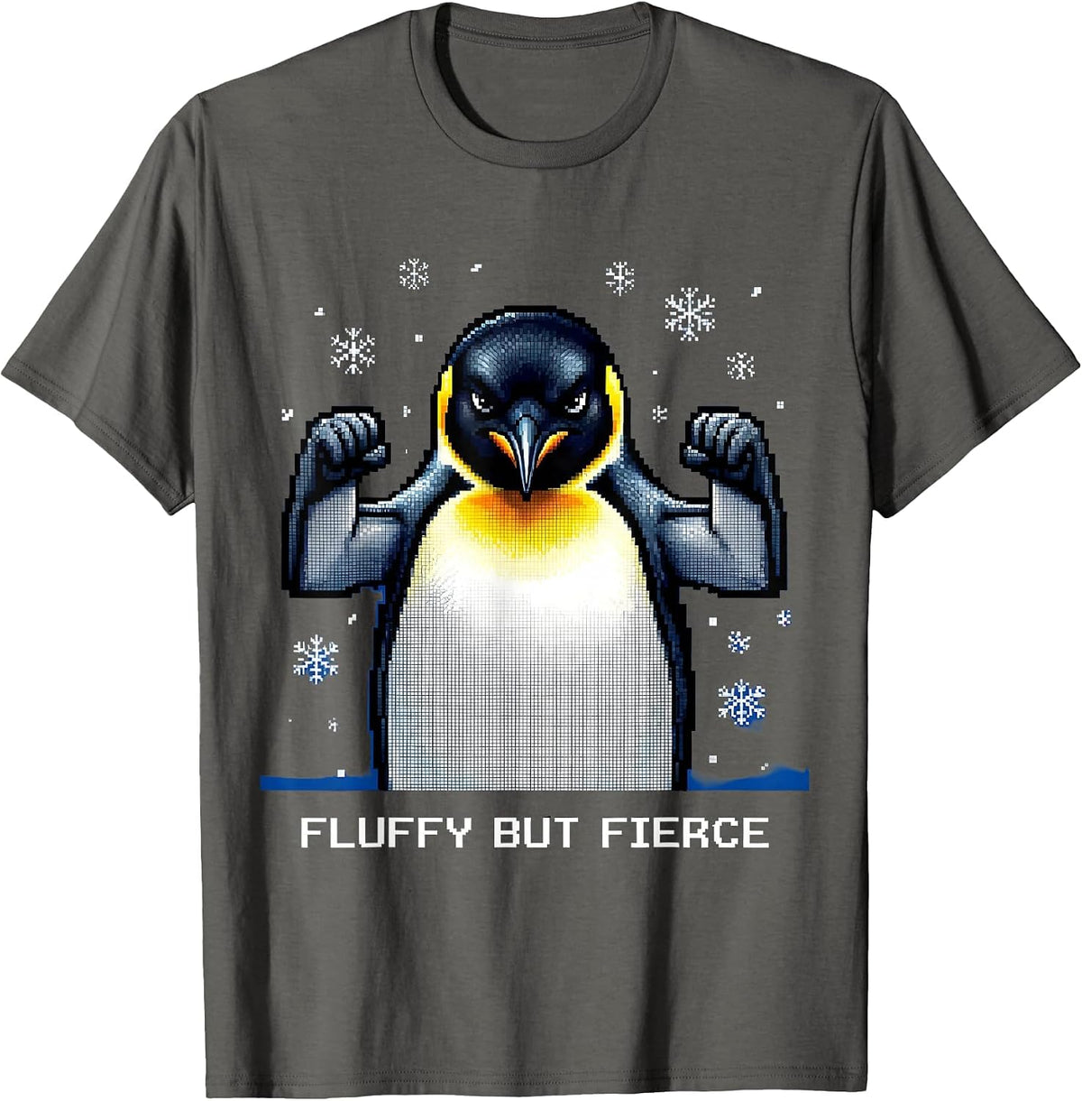 Fluffy But Fierce Penguin Graphic Design T-Shirt - Asphalt Grey