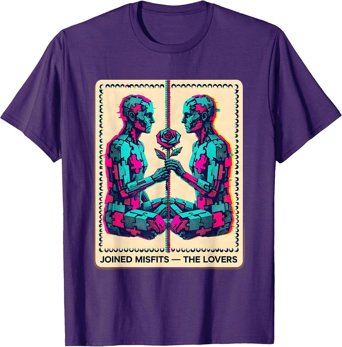 Men's Joined Misfits The Lovers Risograph Spooky Romance Halloween T-Shirt - Purple