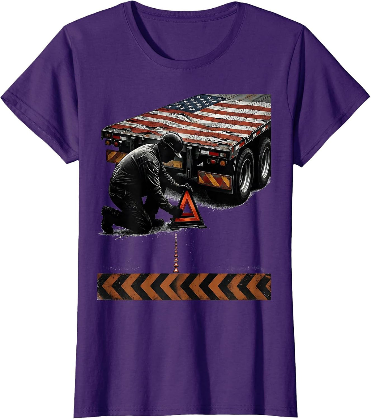 Women's Roadside Heavy-Haul Operator Distressed Trucker Patriotic T-Shirt - Purple