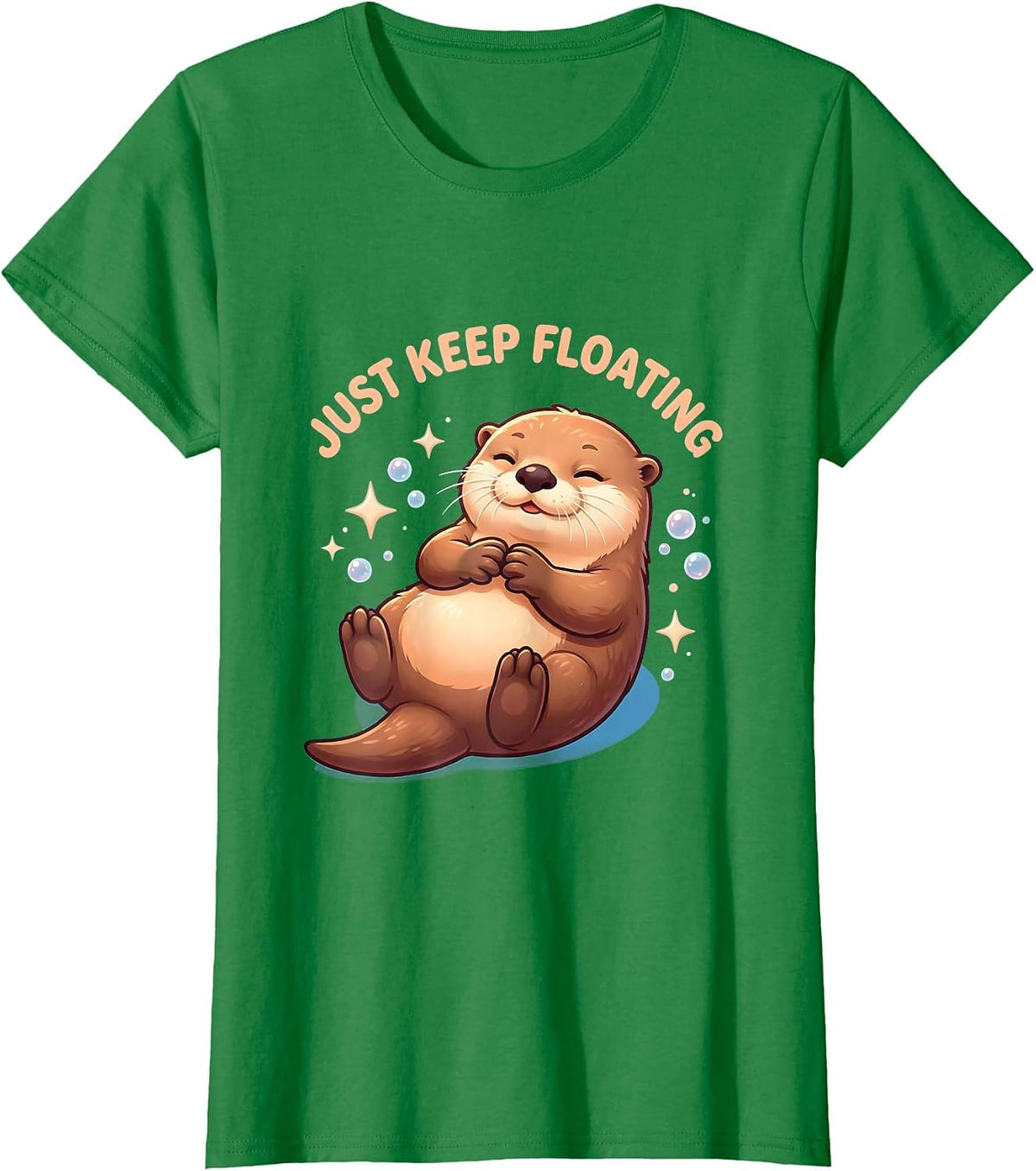 Women's Just Keep Floating Otter Graphic Design T-Shirt - Kelly Green