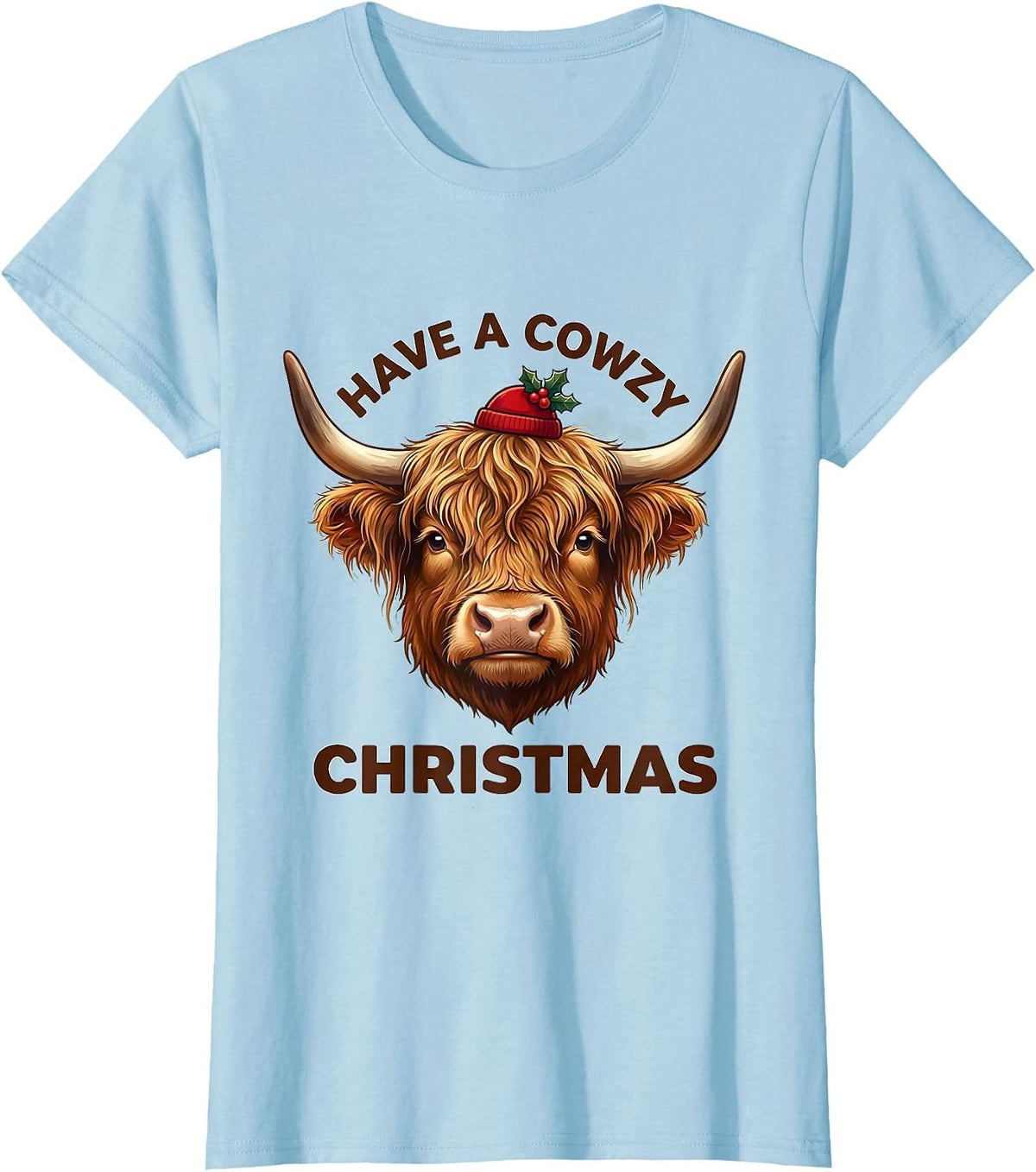 Have a Cowzy Christmas Cute Kawaii Highland Cow Lover Pajama T-Shirt - Baby Blue