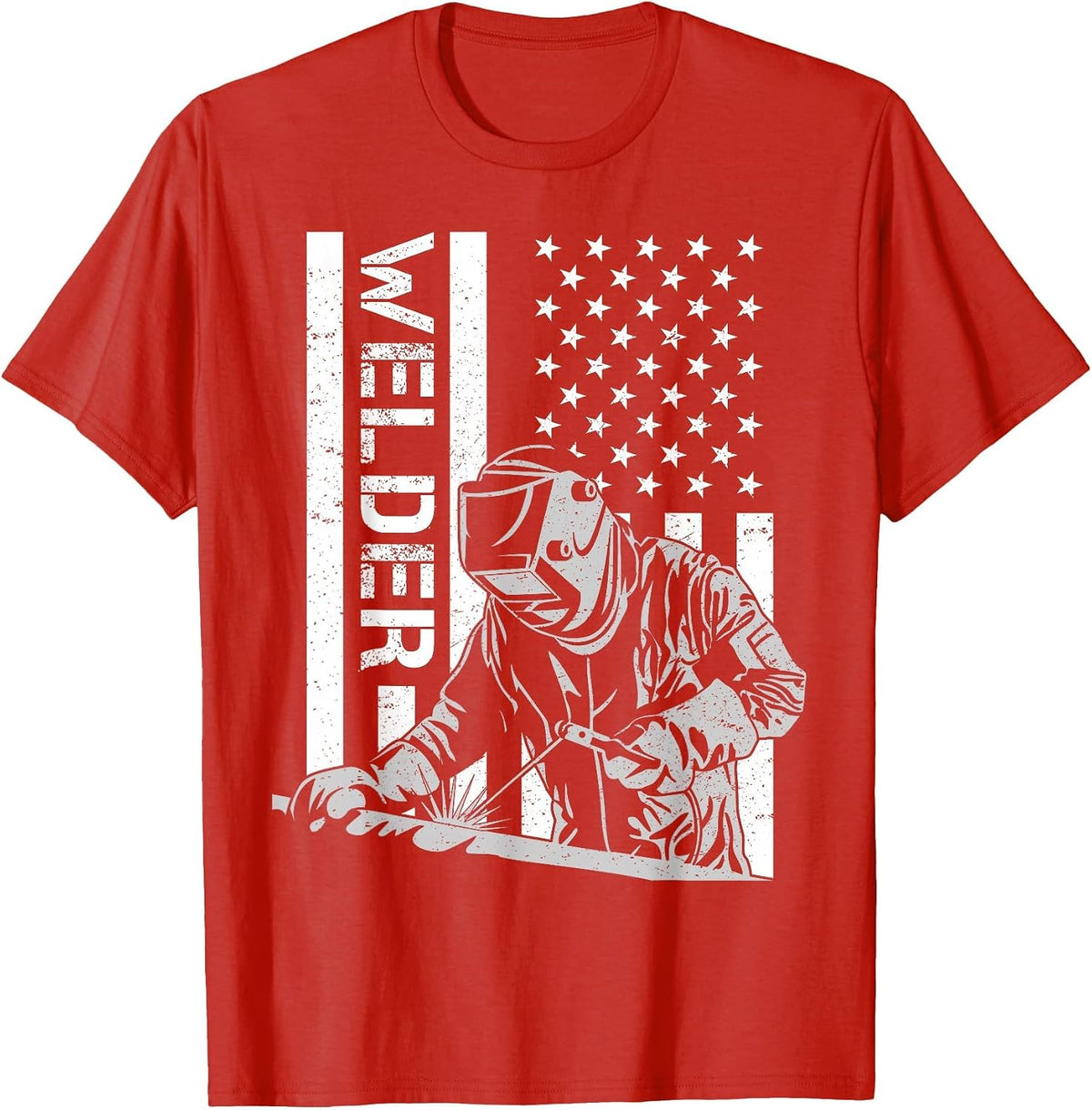 Cool Welder Welder Welding Metalwork USA Flag T-Shirt - Red