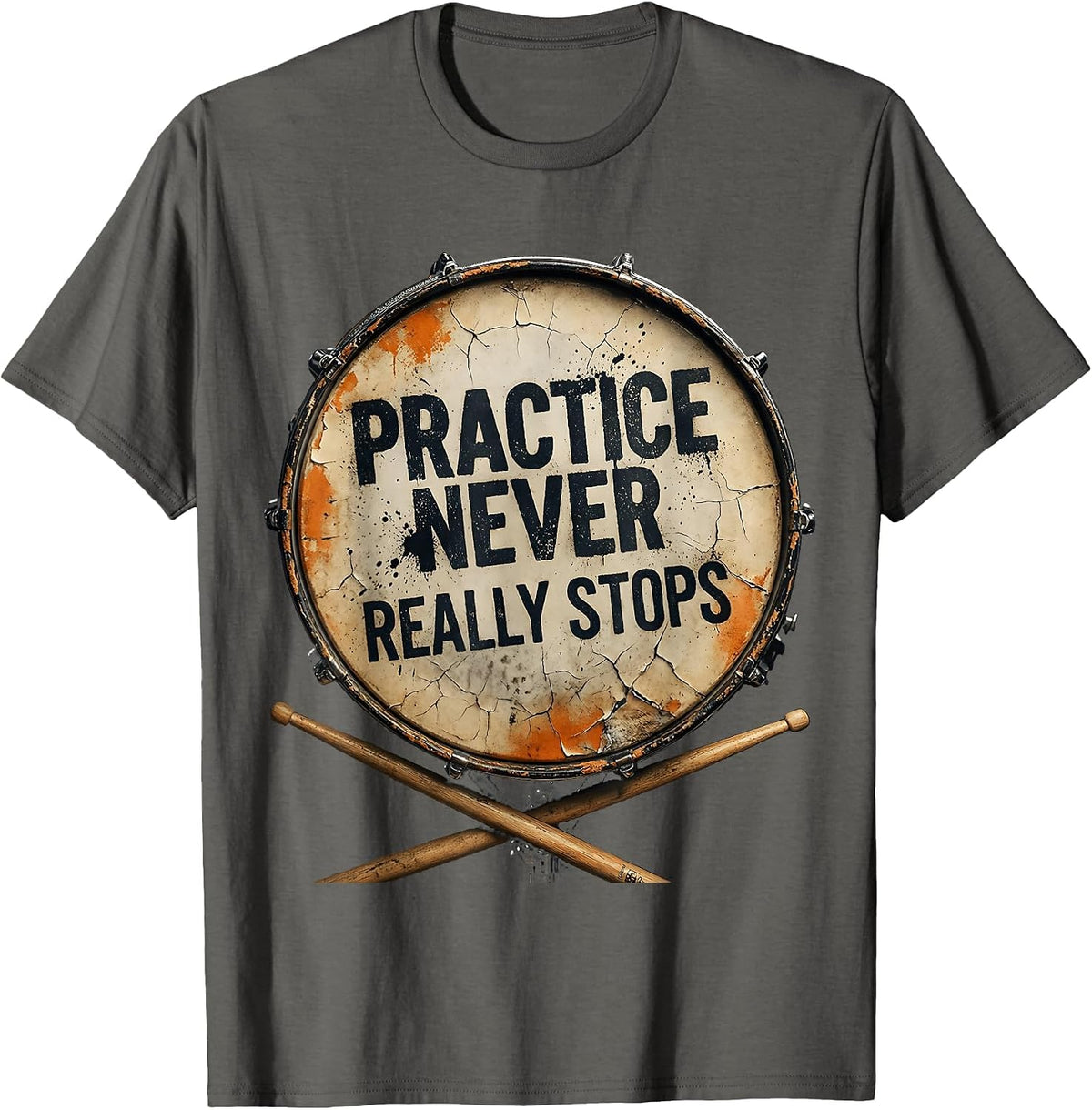 Practice Never Really Stops Band Graphic Design T-Shirt - Asphalt Grey