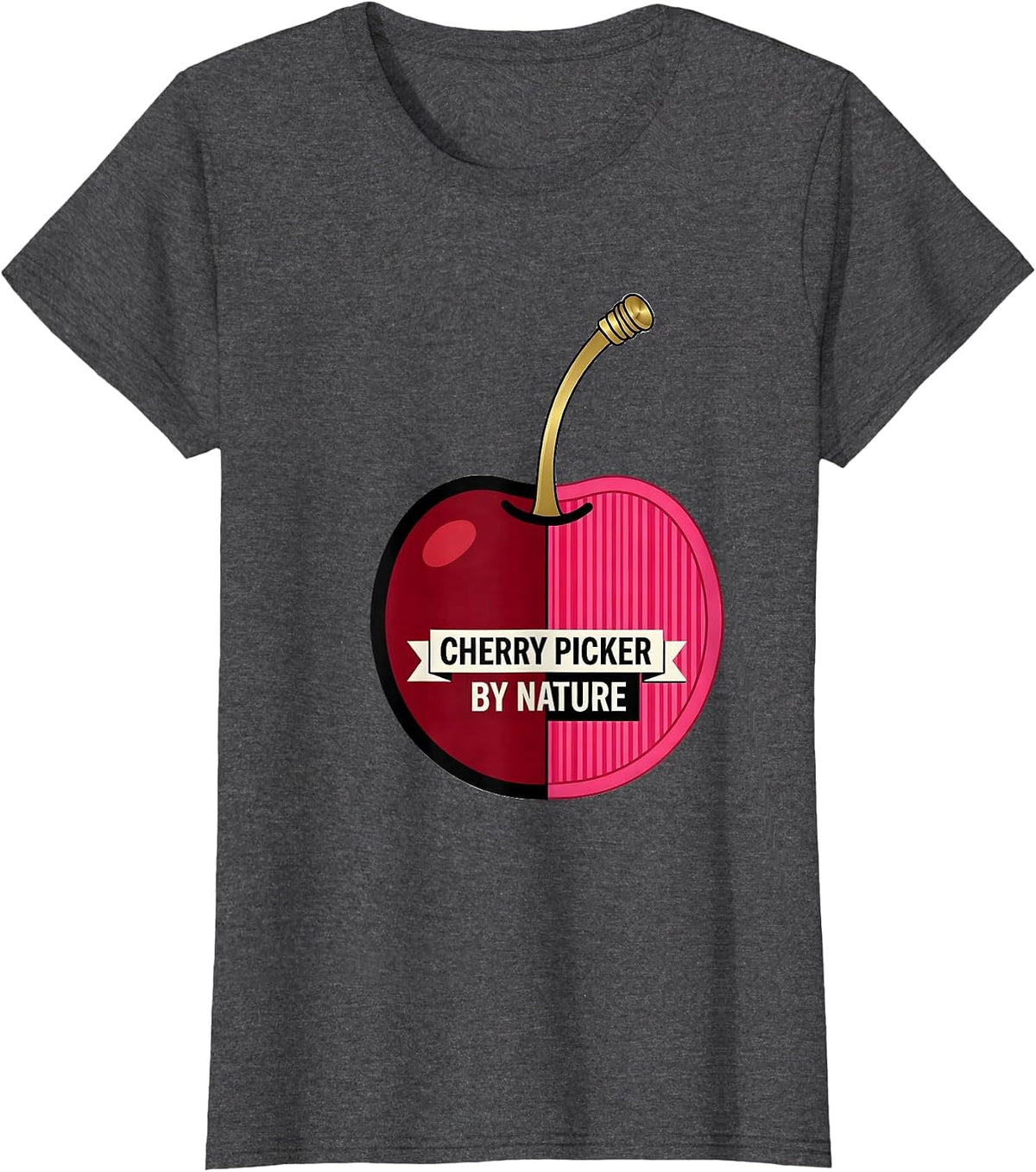 Women's Cherry Picker By Nature Fruit Lover Design T-Shirt - Dark Heather Grey