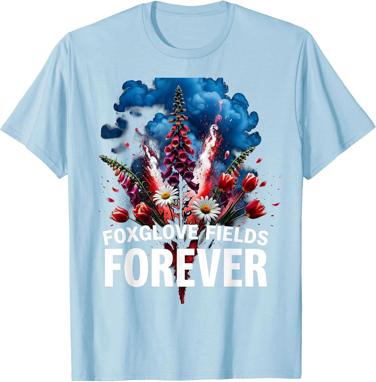 Men's Foxglove Fields Forever Floral Garden Design T-Shirt - Baby Blue