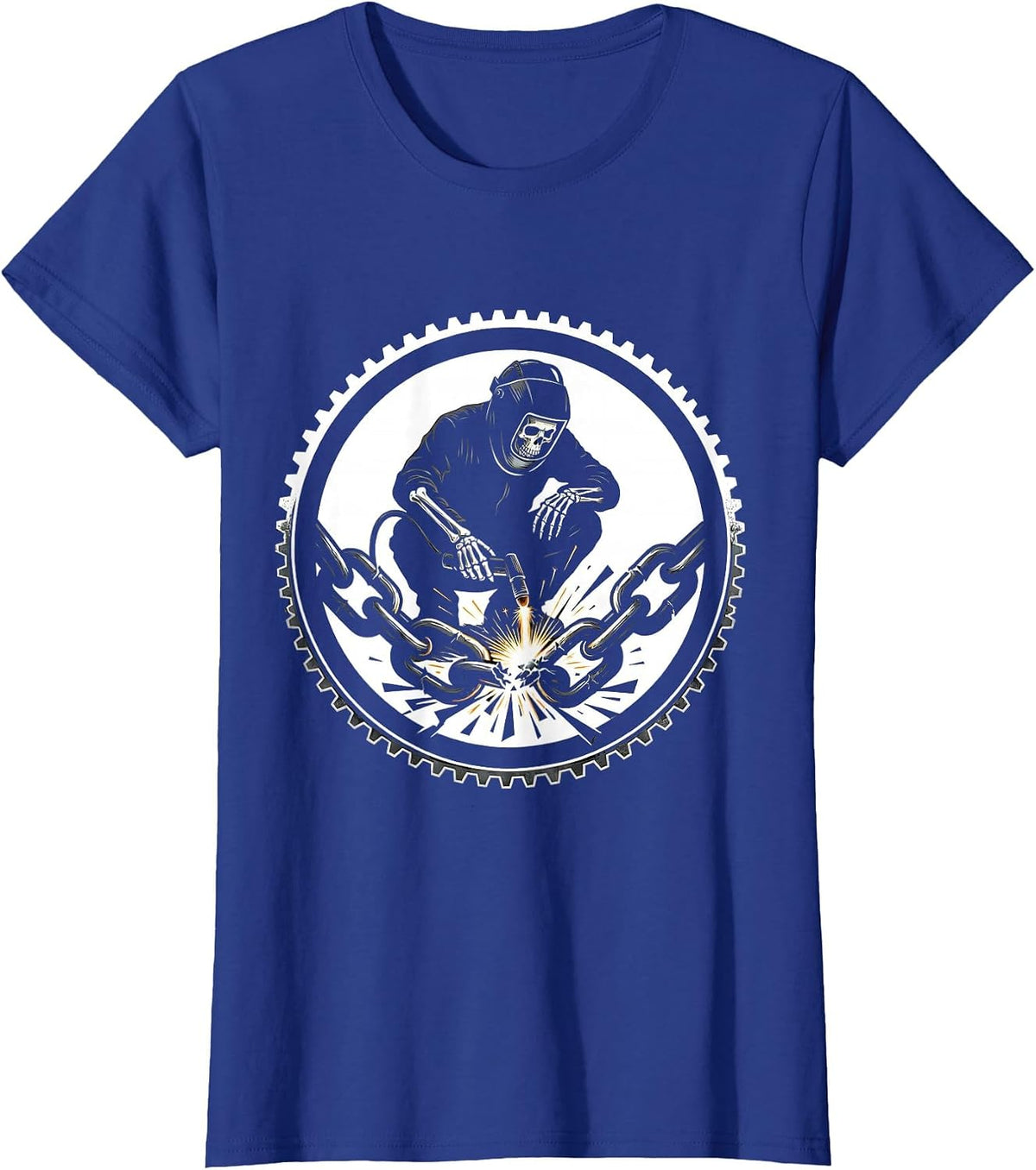 Women's Skeleton Welder Broken Chain Graphic Design T-Shirt - Royal Blue
